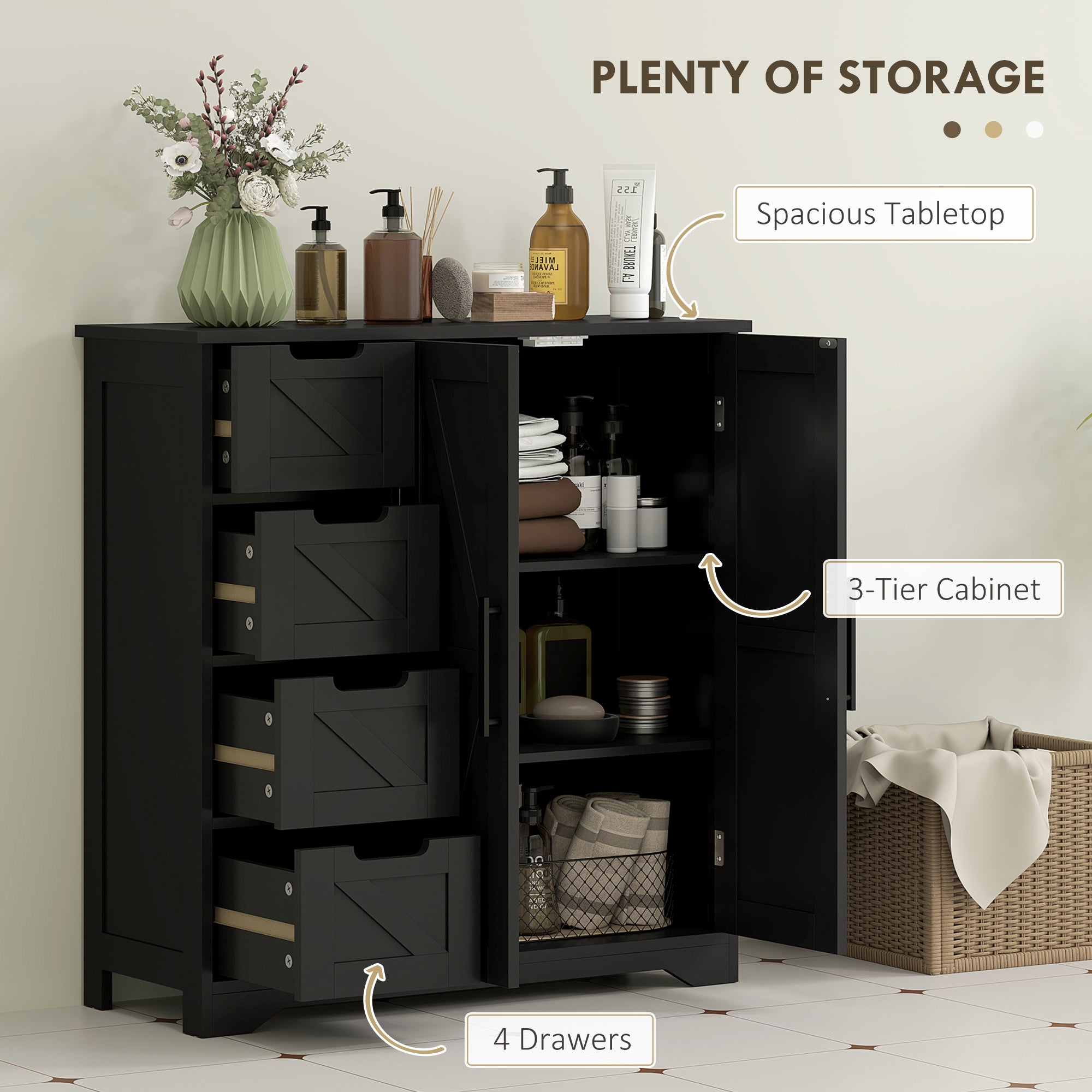 HOMCOM Bathroom Floor Cabinet, Farmhouse Bathroom Storage Cabinet with Barn Doors and Adjustable Shelf, Black