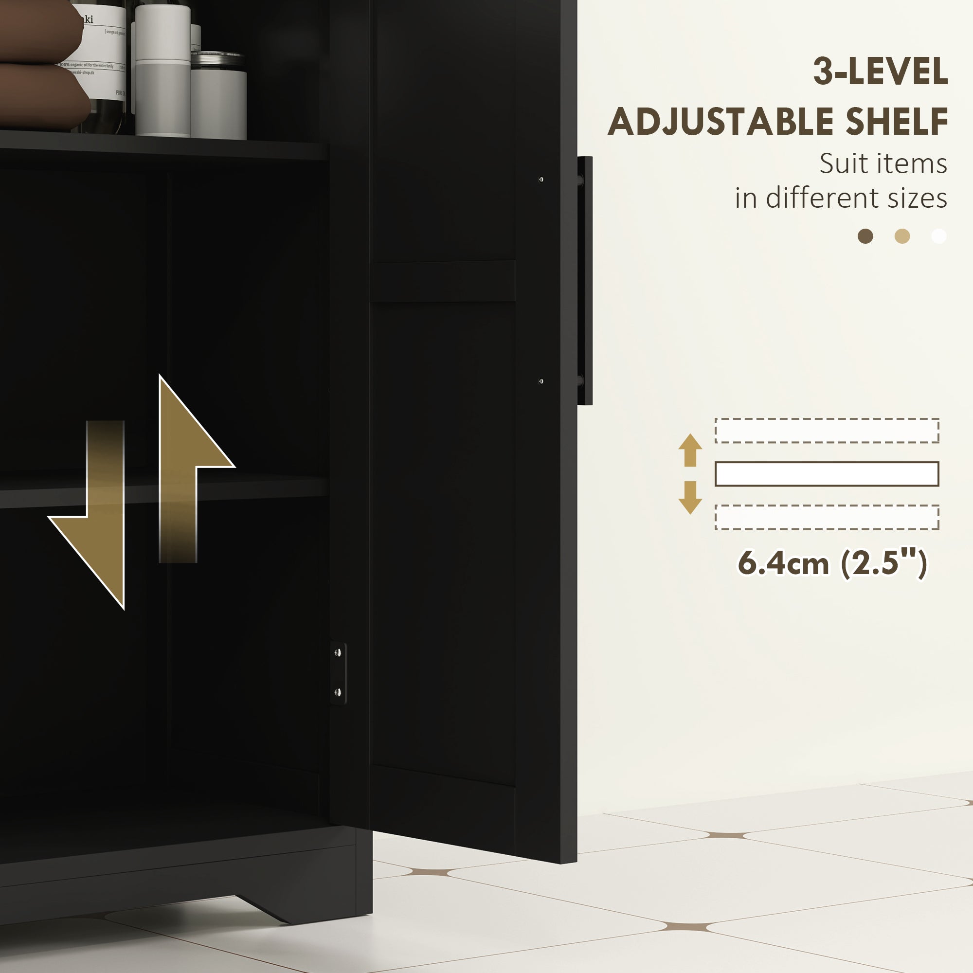 HOMCOM Bathroom Floor Cabinet, Farmhouse Bathroom Storage Cabinet with Barn Doors and Adjustable Shelf, Black