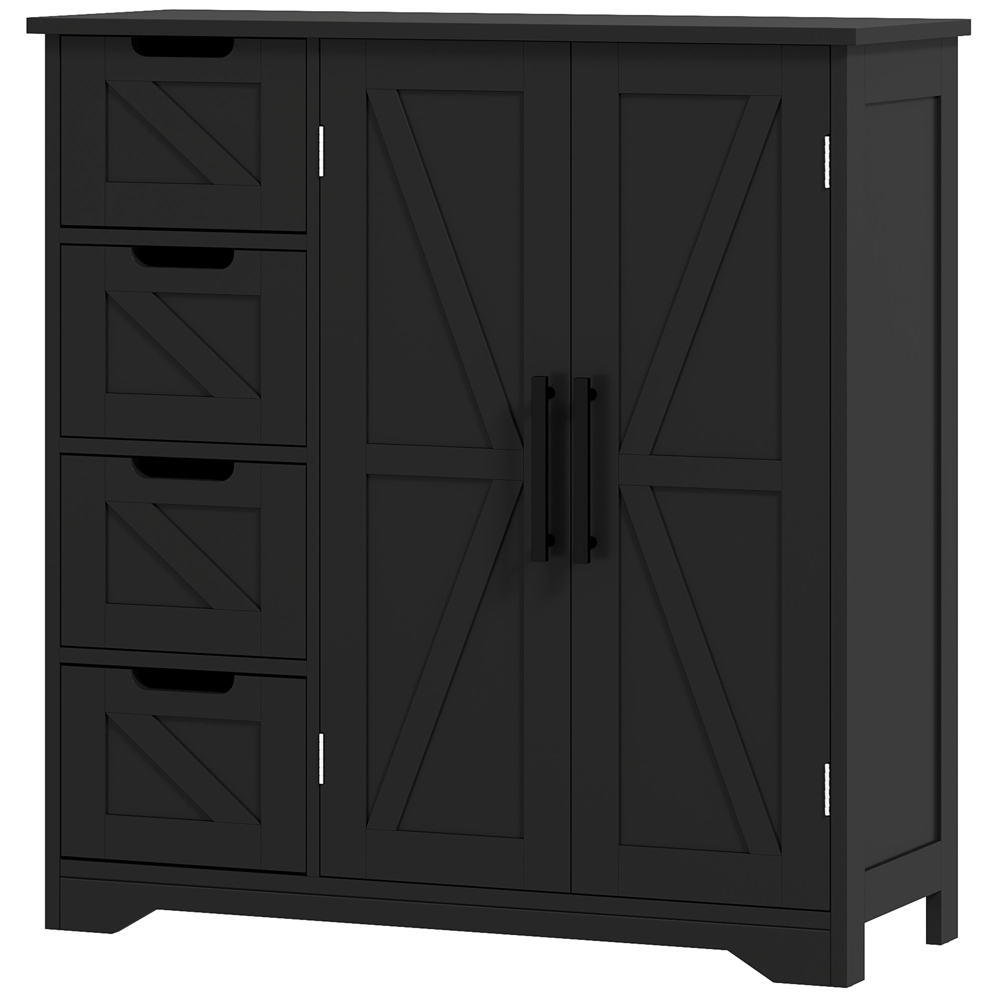 HOMCOM Bathroom Floor Cabinet, Farmhouse Bathroom Storage Cabinet with Barn Doors and Adjustable Shelf, Black