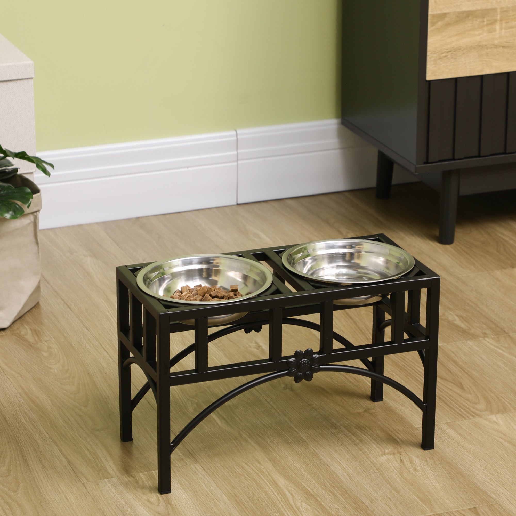 PawHut Elevated Dog Bowls, Double Stainless Steel Heavy Duty Dog Food Bowl Elevated Pet Feeding Station, 10.5" H