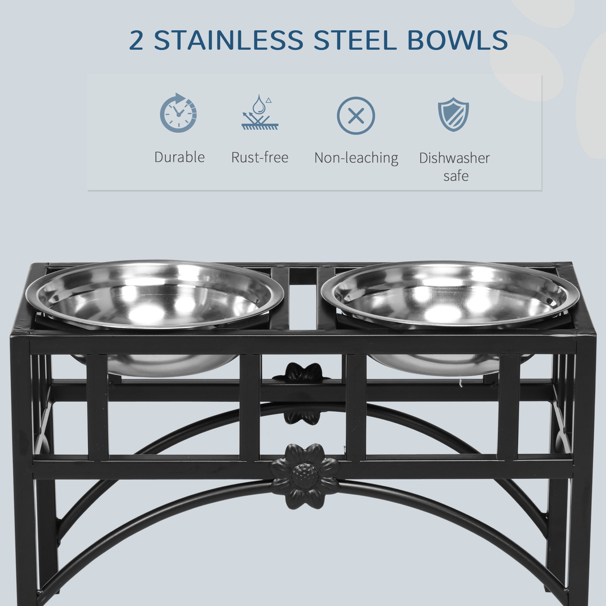 PawHut Elevated Dog Bowls, Double Stainless Steel Heavy Duty Dog Food Bowl Elevated Pet Feeding Station, 10.5" H