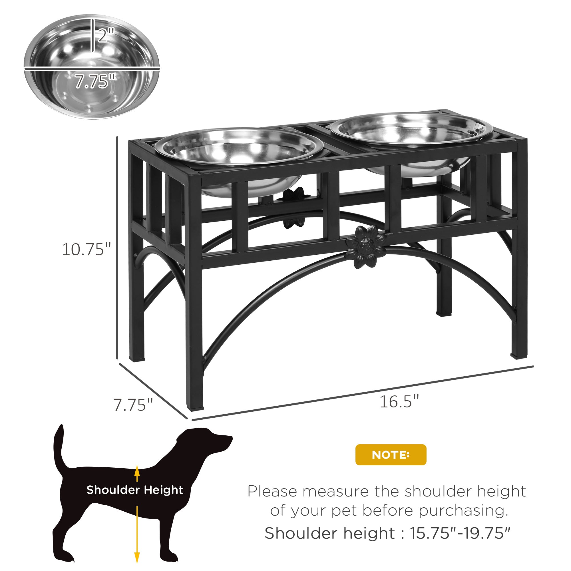 PawHut Elevated Dog Bowls, Double Stainless Steel Heavy Duty Dog Food Bowl Elevated Pet Feeding Station, 10.5" H
