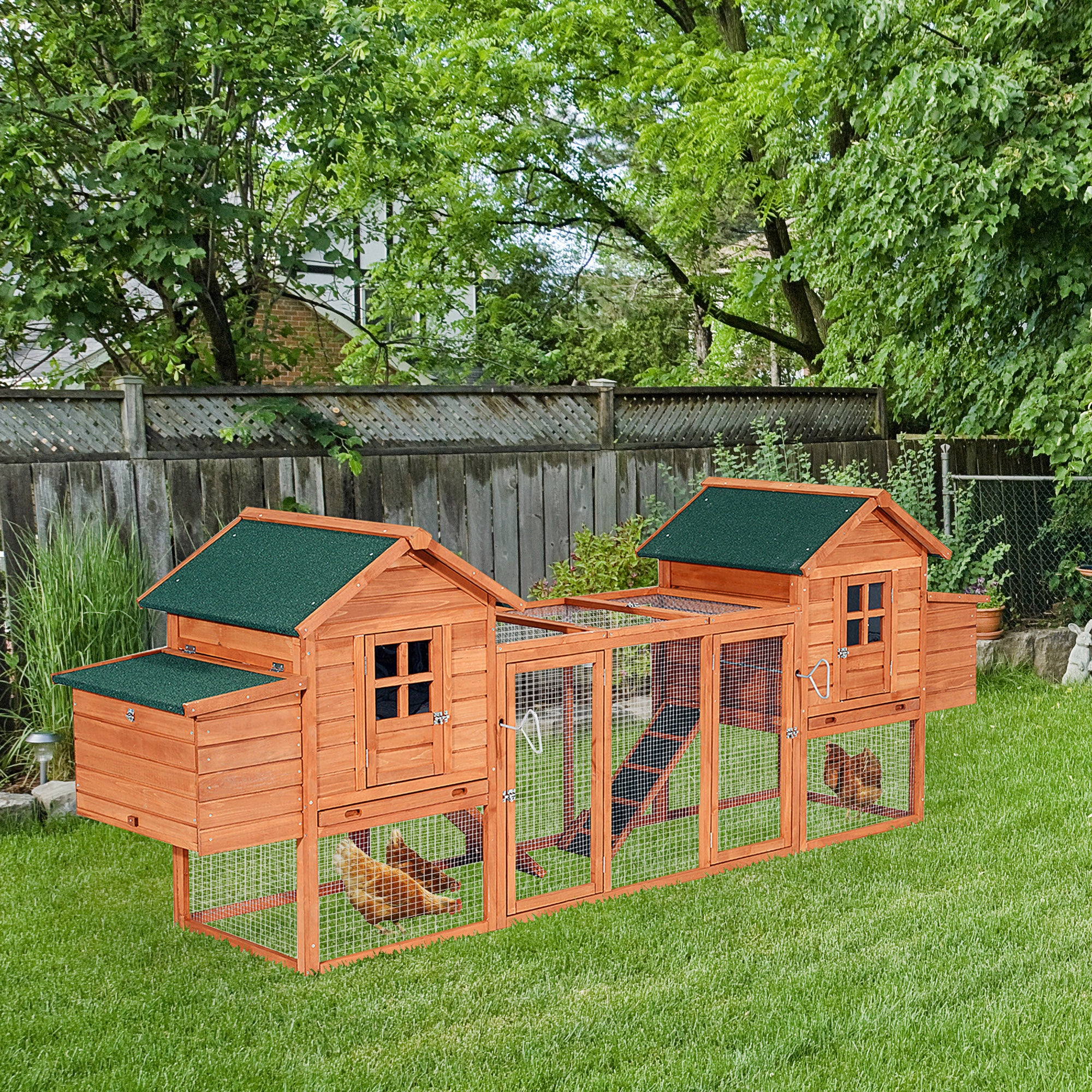PawHut 123" Extra Large Chicken Coop Wooden Poultry House Rabbit Hutch Hen Backyard with Outdoor Run Ramps and Nesting Boxes