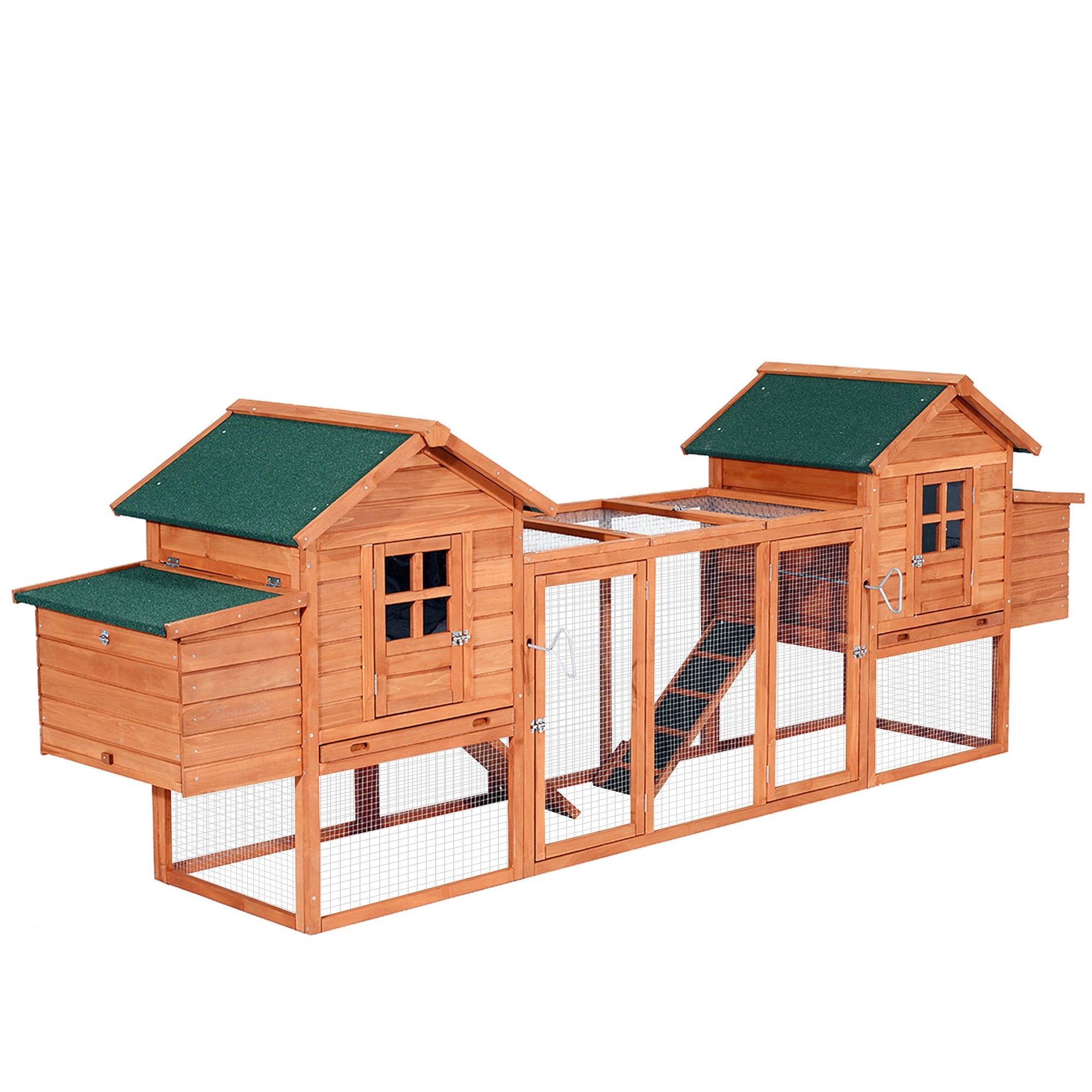 PawHut 123" Extra Large Chicken Coop Wooden Poultry House Rabbit Hutch Hen Backyard with Outdoor Run Ramps and Nesting Boxes