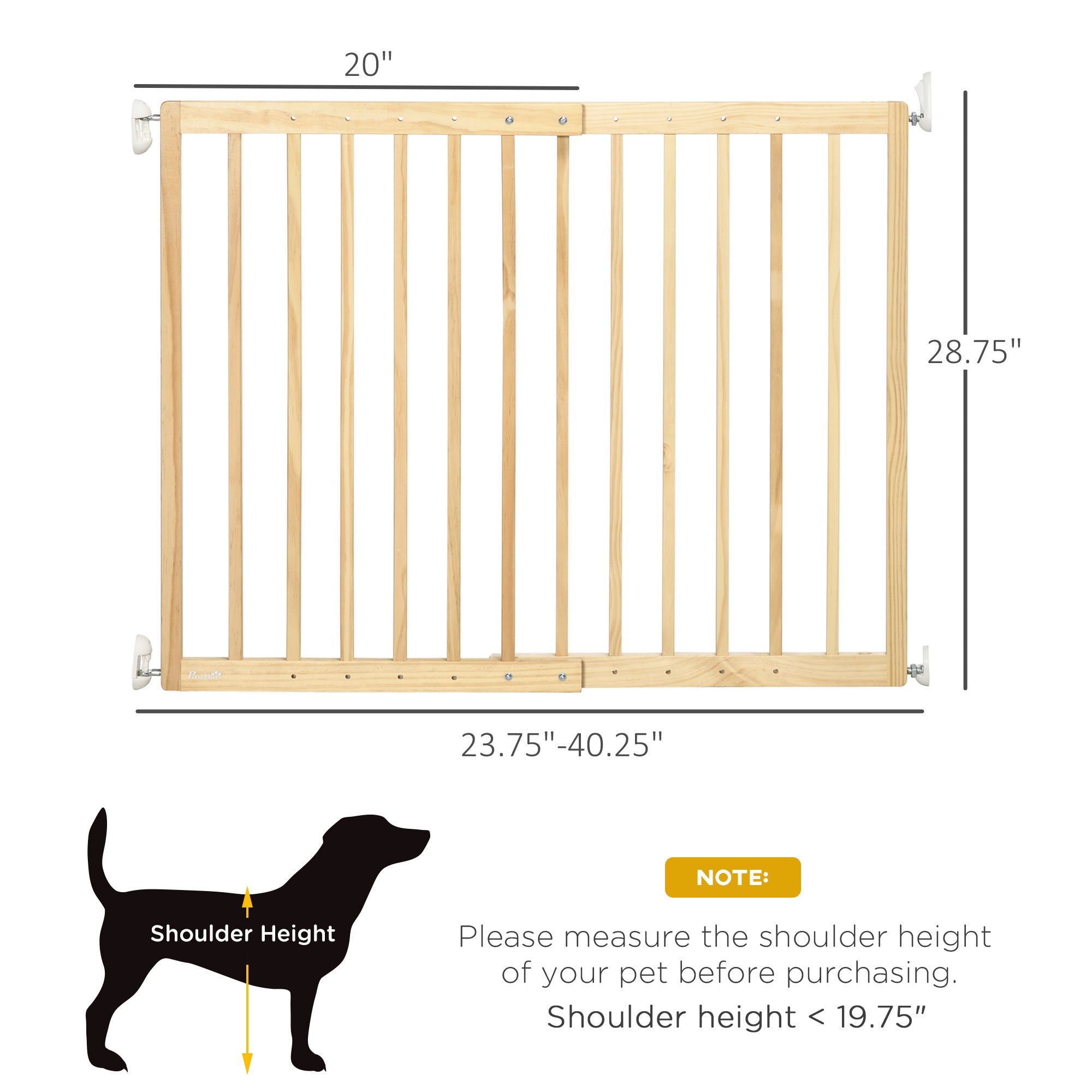 PawHut 24" - 40" Wide Walk Thru Pet Gate, Wooden Dog Gate for Stairs, Hallways, & Doorways, for Small and Medium Dogs