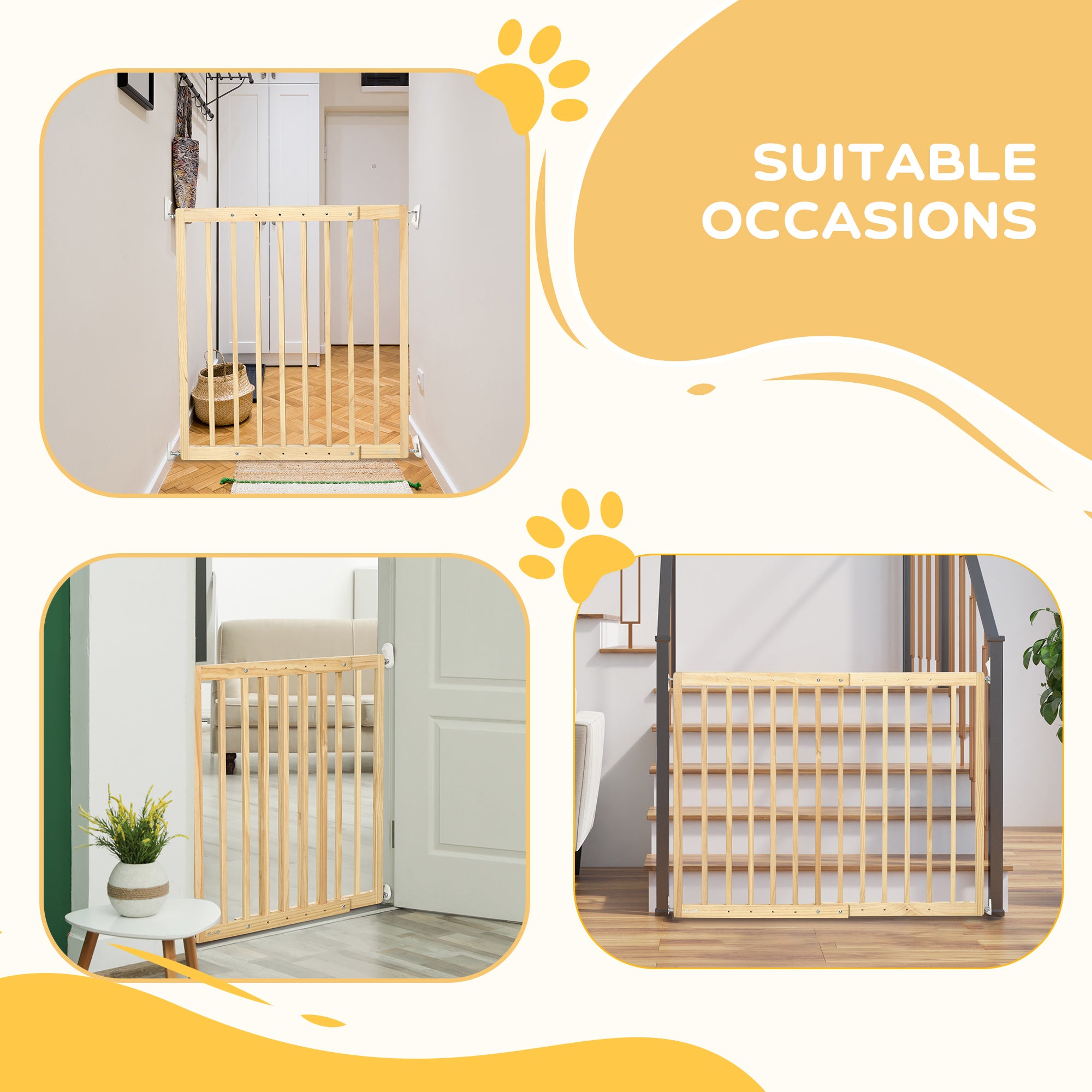 PawHut 24" - 40" Wide Walk Thru Pet Gate, Wooden Dog Gate for Stairs, Hallways, & Doorways, for Small and Medium Dogs