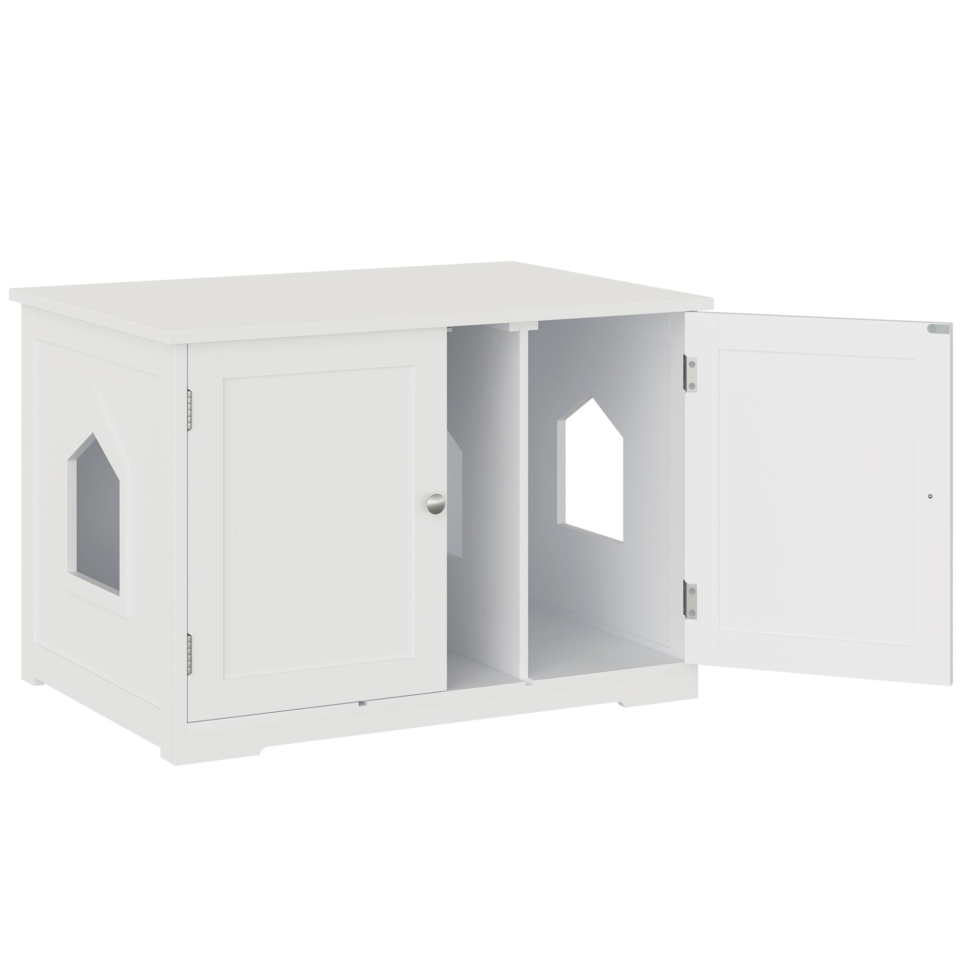 PawHut Modern Cat Litter Box Enclosure with Adjustable Partition for Customizable Space, Cat Washroom End Table for Indoor Cats with Hidden Storage Cabinet Space, White