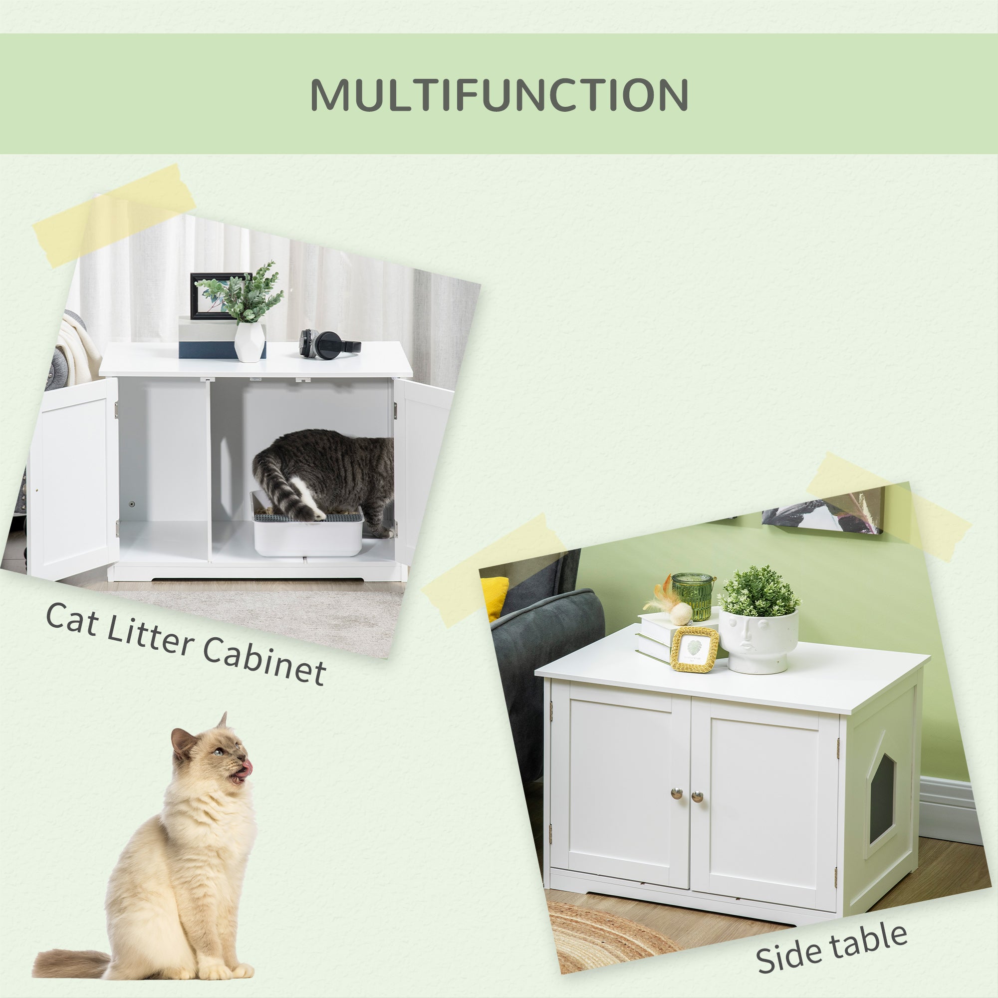 PawHut Modern Cat Litter Box Enclosure with Adjustable Partition for Customizable Space, Cat Washroom End Table for Indoor Cats with Hidden Storage Cabinet Space, White