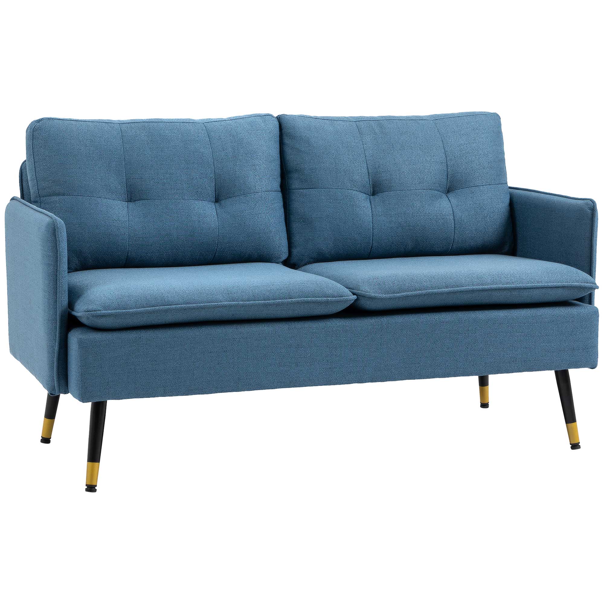 HOMCOM 55" Loveseat Sofa for Bedroom, Modern Love Seats Furniture with Button Tufting, Upholstered Small Couch for Living Room, Small Space, Dark Blue