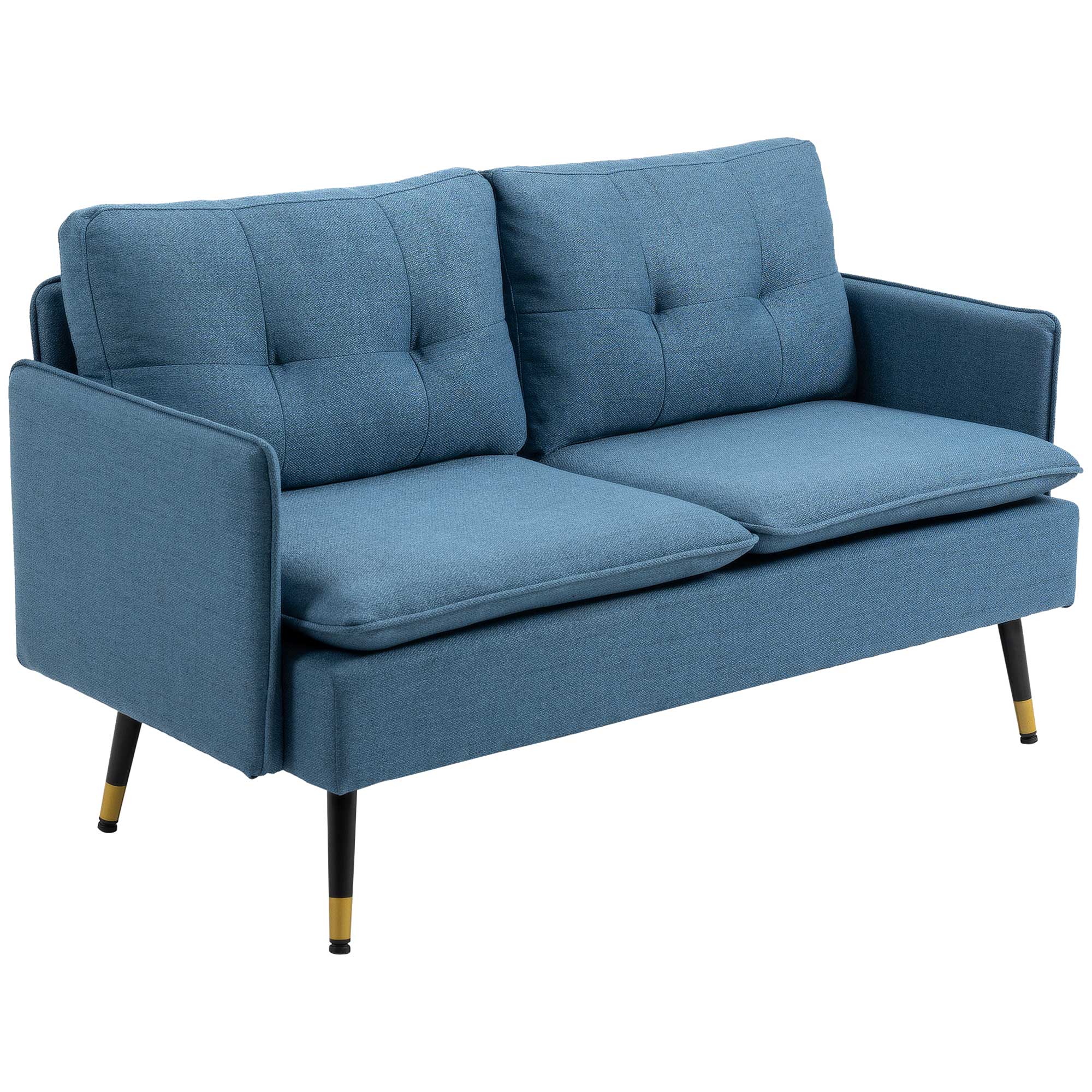 HOMCOM 55" Loveseat Sofa for Bedroom, Modern Love Seats Furniture with Button Tufting, Upholstered Small Couch for Living Room, Small Space, Dark Blue