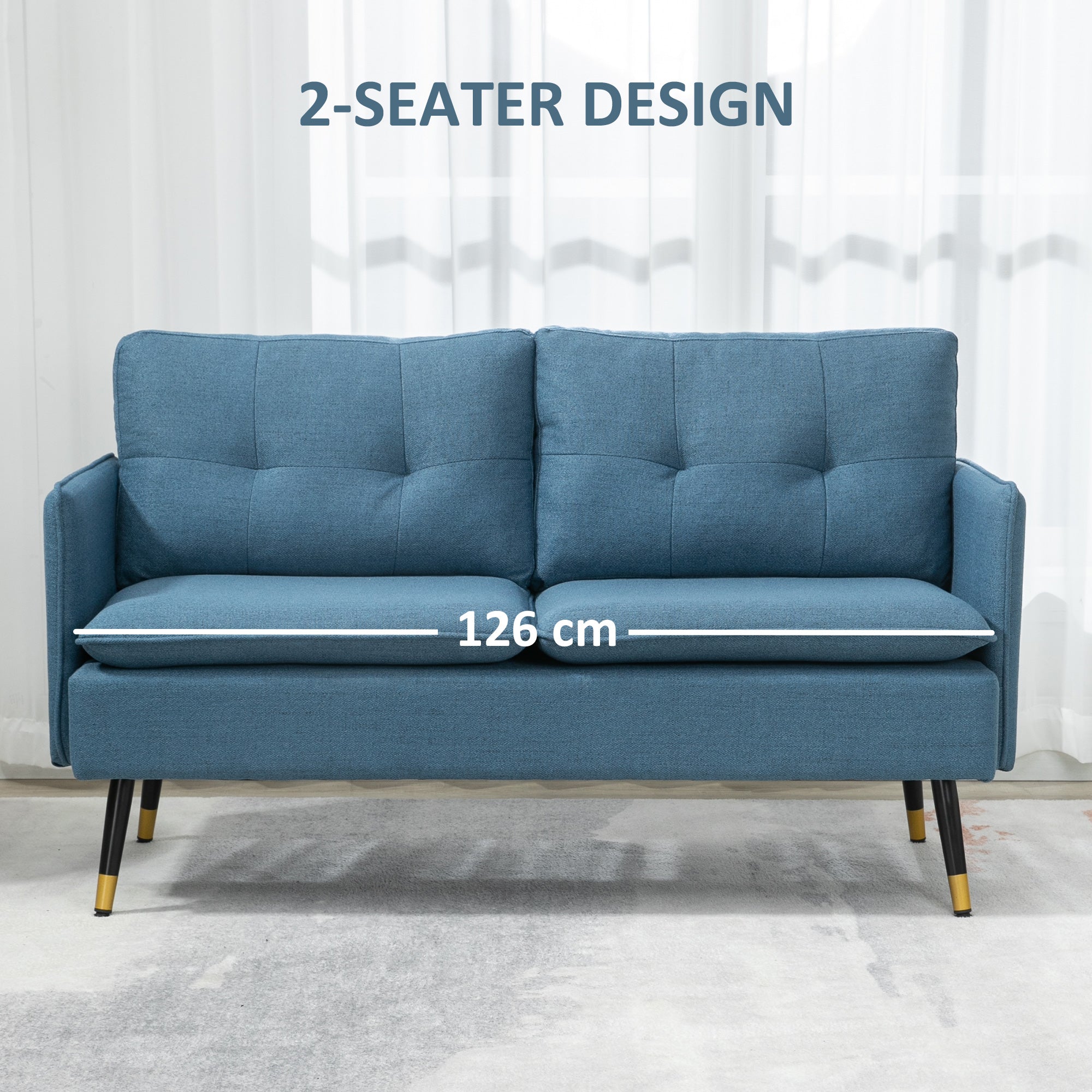 HOMCOM 55" Loveseat Sofa for Bedroom, Modern Love Seats Furniture with Button Tufting, Upholstered Small Couch for Living Room, Small Space, Dark Blue