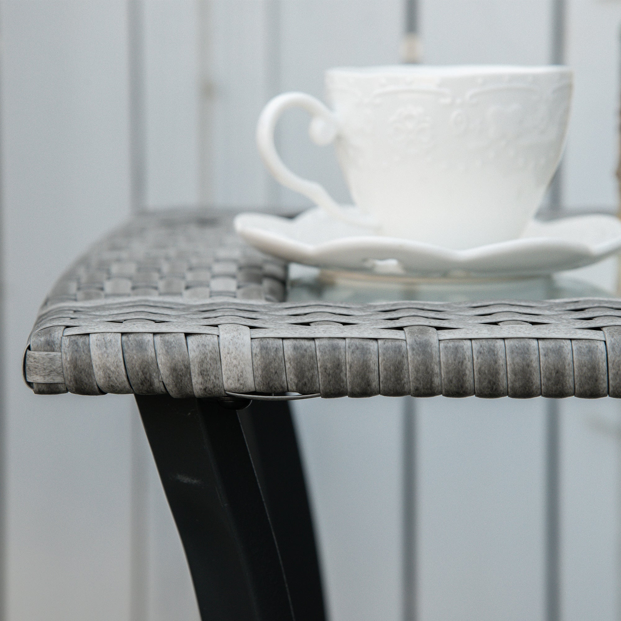 Outsunny 3 Pieces Patio Wicker Rocking Chair Set,  Outdoor PE Rattan Bistro Set Conversation Rocker Set with 2 Chairs 1 Coffee Table for Backyard, Deck, Poolside, Grey