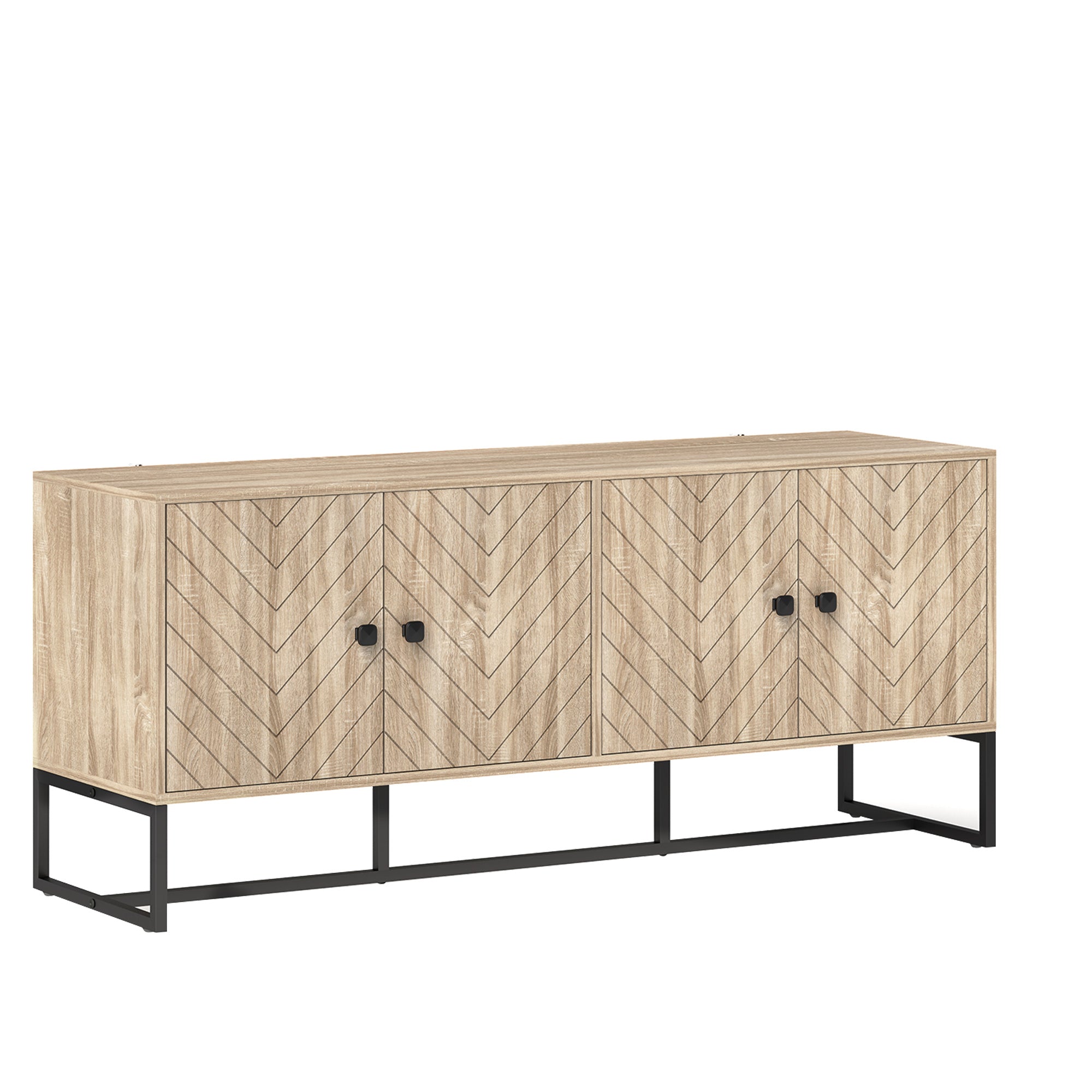 HOMCOM Modern Sideboard, Buffet Cabinet with 4 Chevron Doors and 2 Adjustable Shelves, Kitchen Storage Cabinet with Steel Base, Coffee Bar Cabinet, 23.6" H, Oak