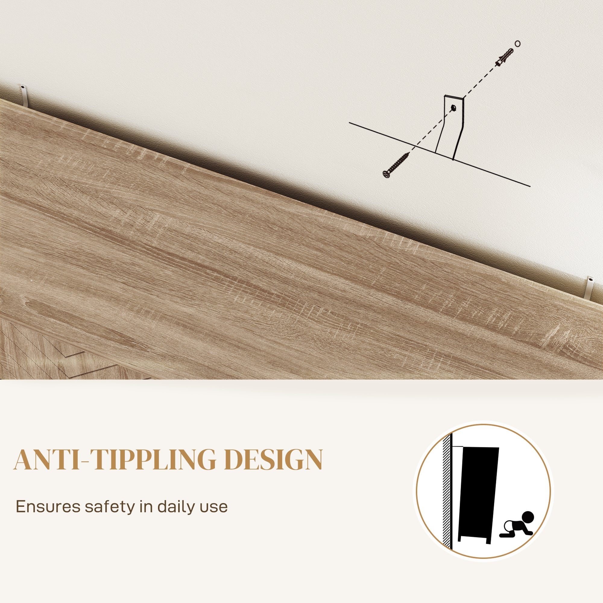 HOMCOM Modern Sideboard, Buffet Cabinet with 4 Chevron Doors and 2 Adjustable Shelves, Kitchen Storage Cabinet with Steel Base, Coffee Bar Cabinet, 23.6" H, Oak