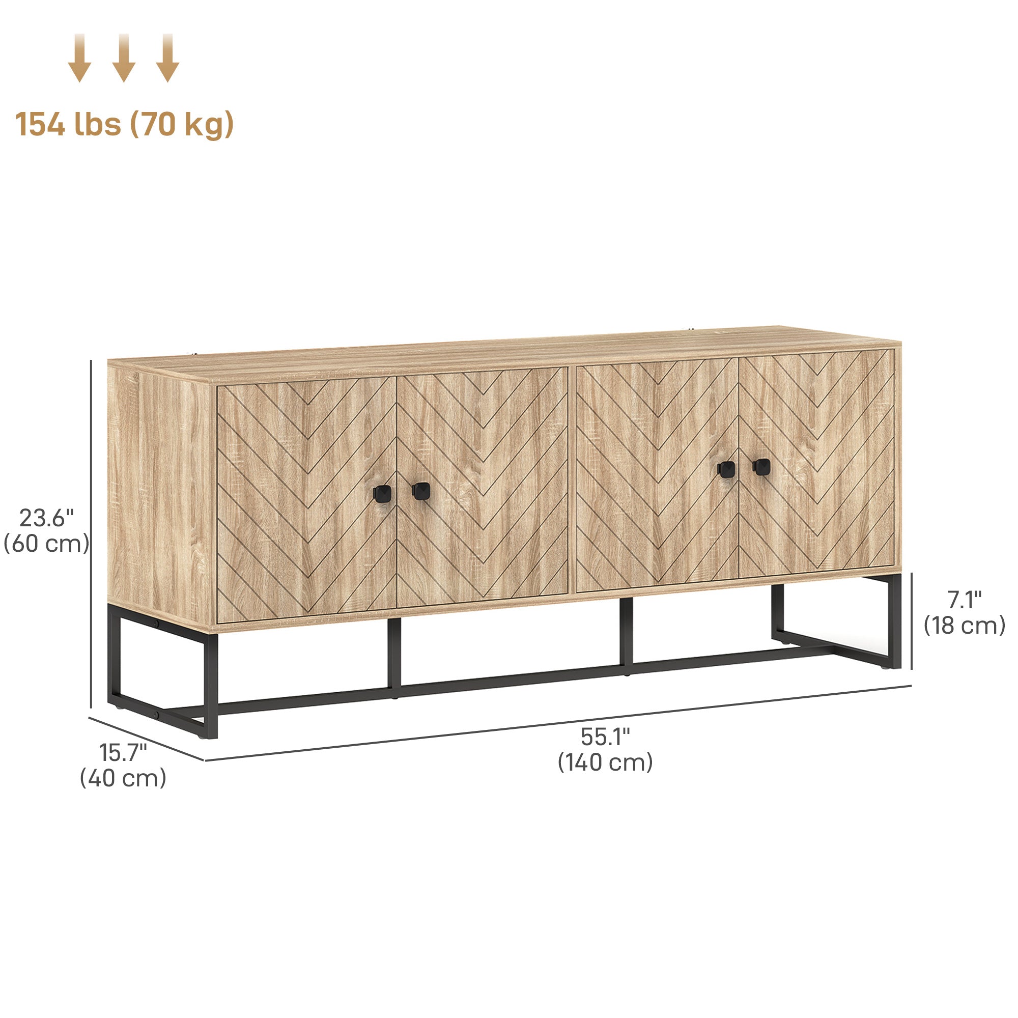 HOMCOM Modern Sideboard, Buffet Cabinet with 4 Chevron Doors and 2 Adjustable Shelves, Kitchen Storage Cabinet with Steel Base, Coffee Bar Cabinet, 23.6" H, Oak