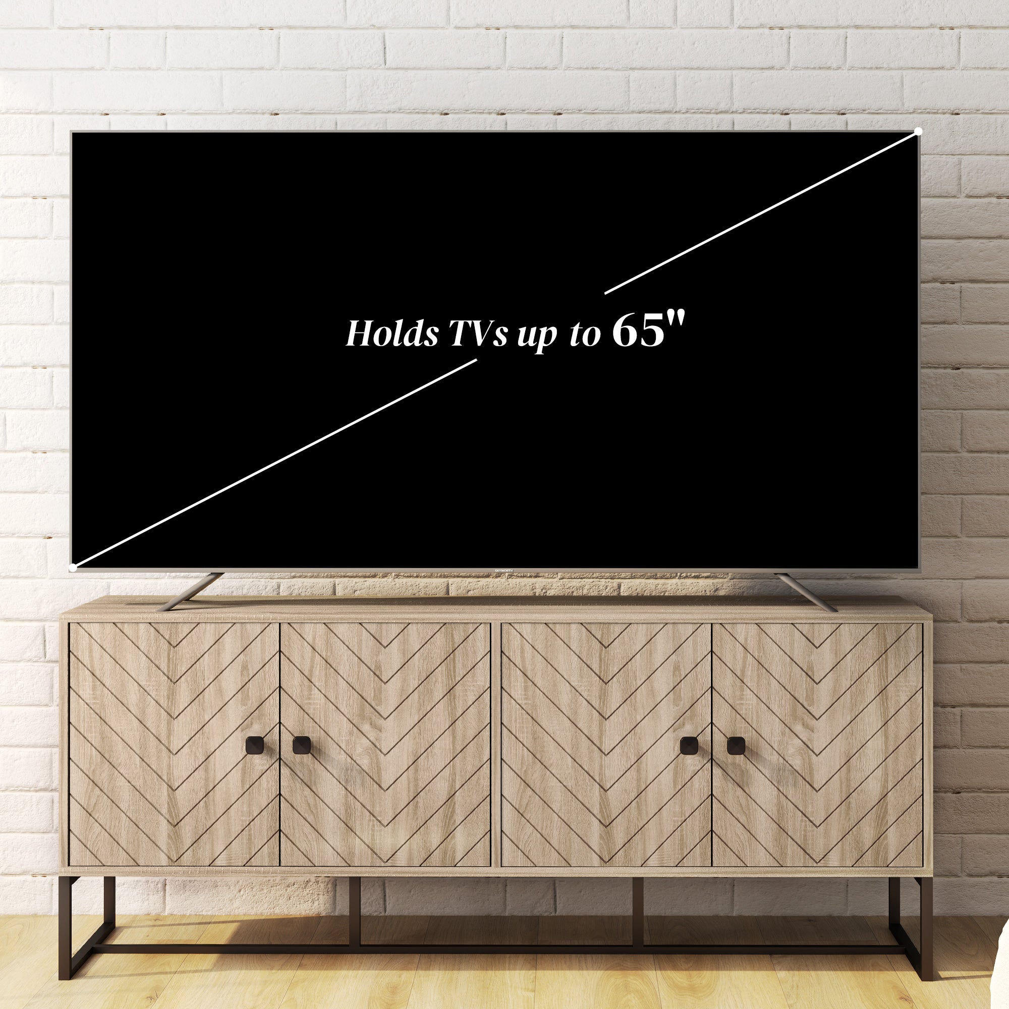 HOMCOM Modern Sideboard, Buffet Cabinet with 4 Chevron Doors and 2 Adjustable Shelves, Kitchen Storage Cabinet with Steel Base, Coffee Bar Cabinet, 23.6" H, Oak