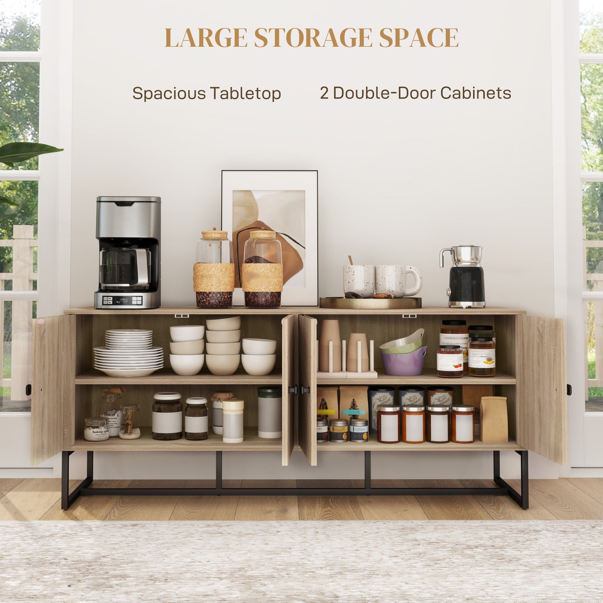 HOMCOM Modern Sideboard, Buffet Cabinet with 4 Chevron Doors and 2 Adjustable Shelves, Kitchen Storage Cabinet with Steel Base, Coffee Bar Cabinet, 23.6