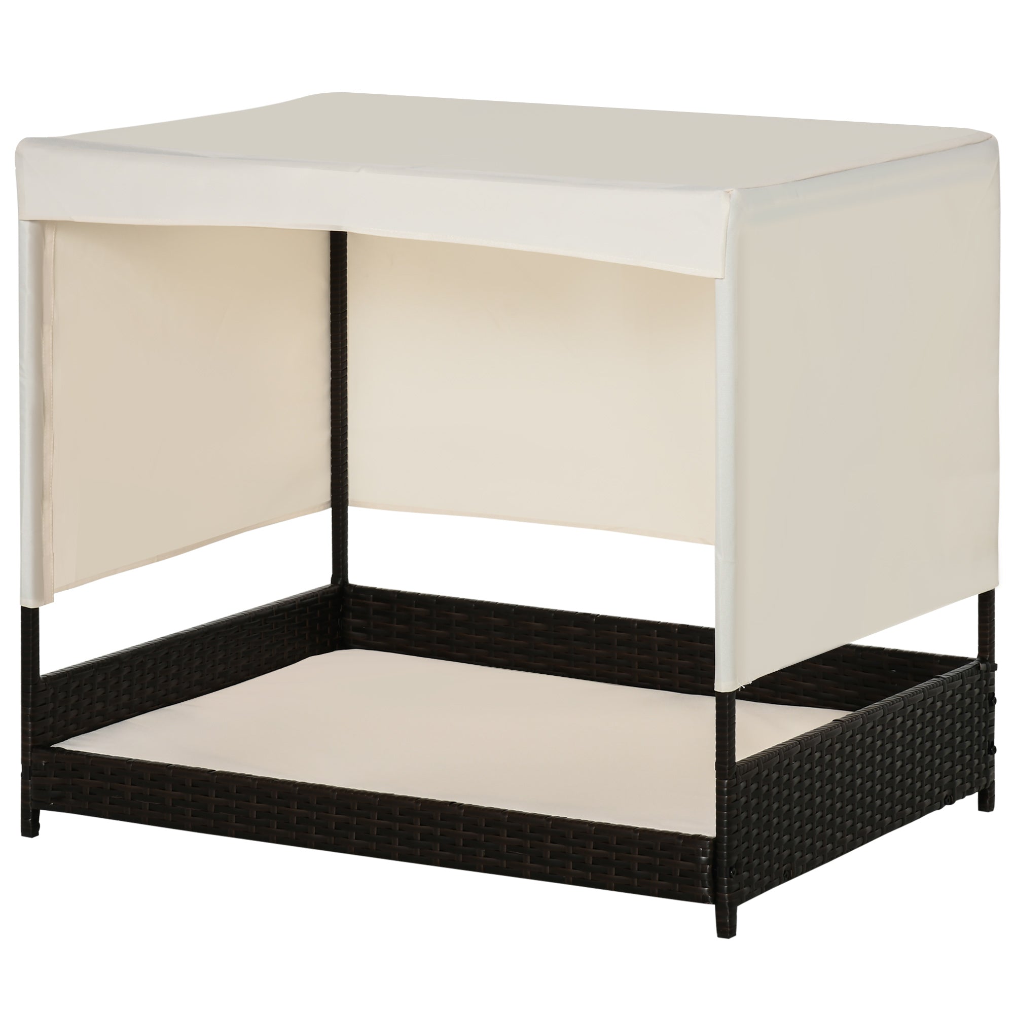 PawHut Wicker Dog House Elevated Pet Bed with Shade Canopy for Medium Large Dogs Indoor Outdoor with Cushion, 36" x 28" x 32"