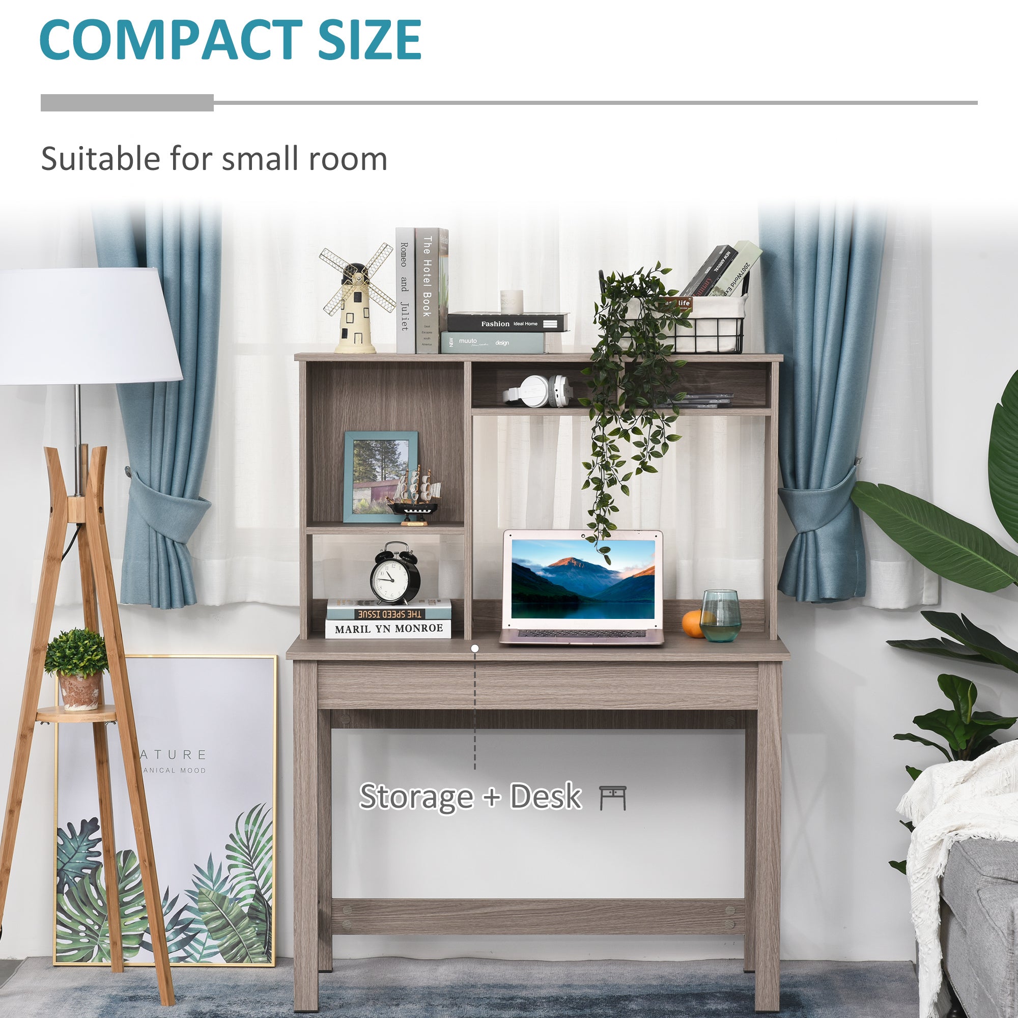 HOMCOM Computer Desk with Storage, Study Table with Bookshelves for Writing Work Bedroom Home Office Workstation, Brown