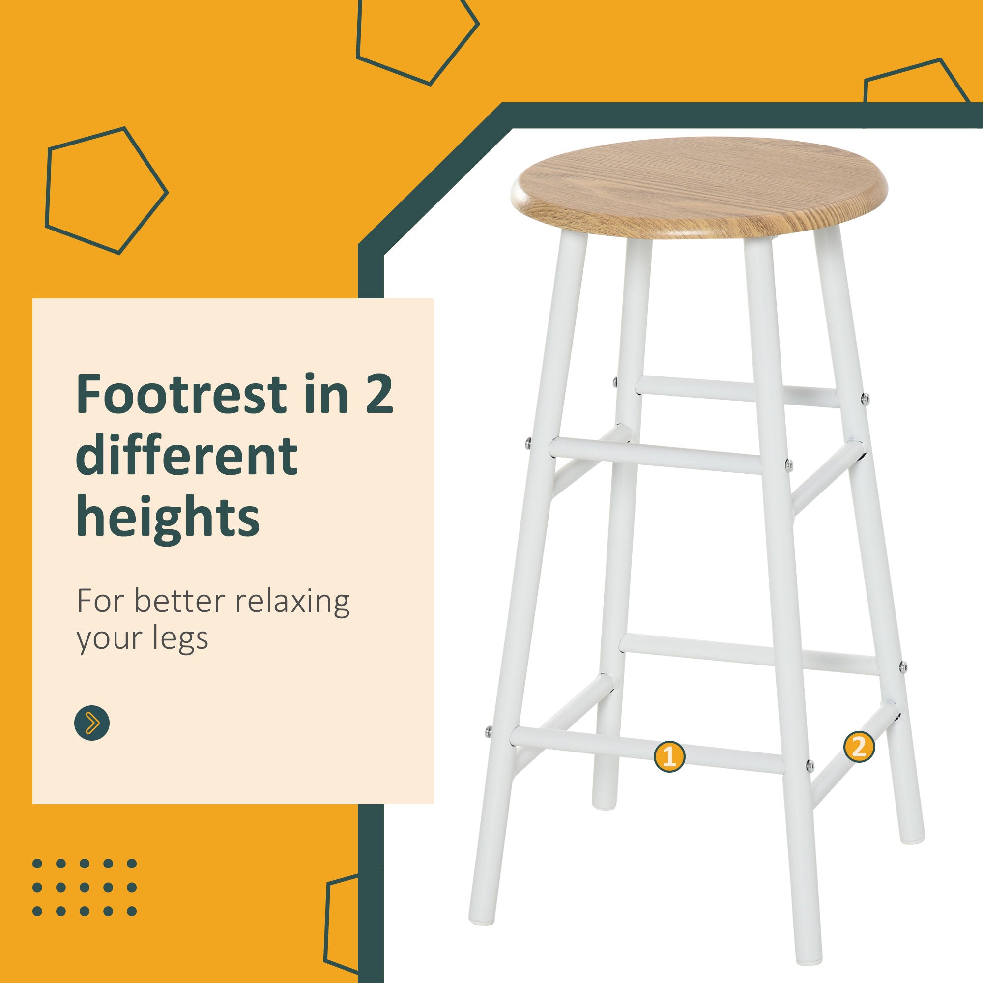 HOMCOM 3 Piece Counter Height Bar Table Set with 1 Table, 2 Matching Stools, Dining Table Set with Storage Shelf and Metal Frame Footrest, White and Oak