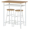 HOMCOM 3 Piece Counter Height Bar Table Set with 1 Table, 2 Matching Stools, Dining Table Set with Storage Shelf and Metal Frame Footrest, White and Oak