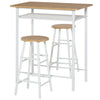 HOMCOM 3 Piece Counter Height Bar Table Set with 1 Table, 2 Matching Stools, Dining Table Set with Storage Shelf and Metal Frame Footrest, White and Oak