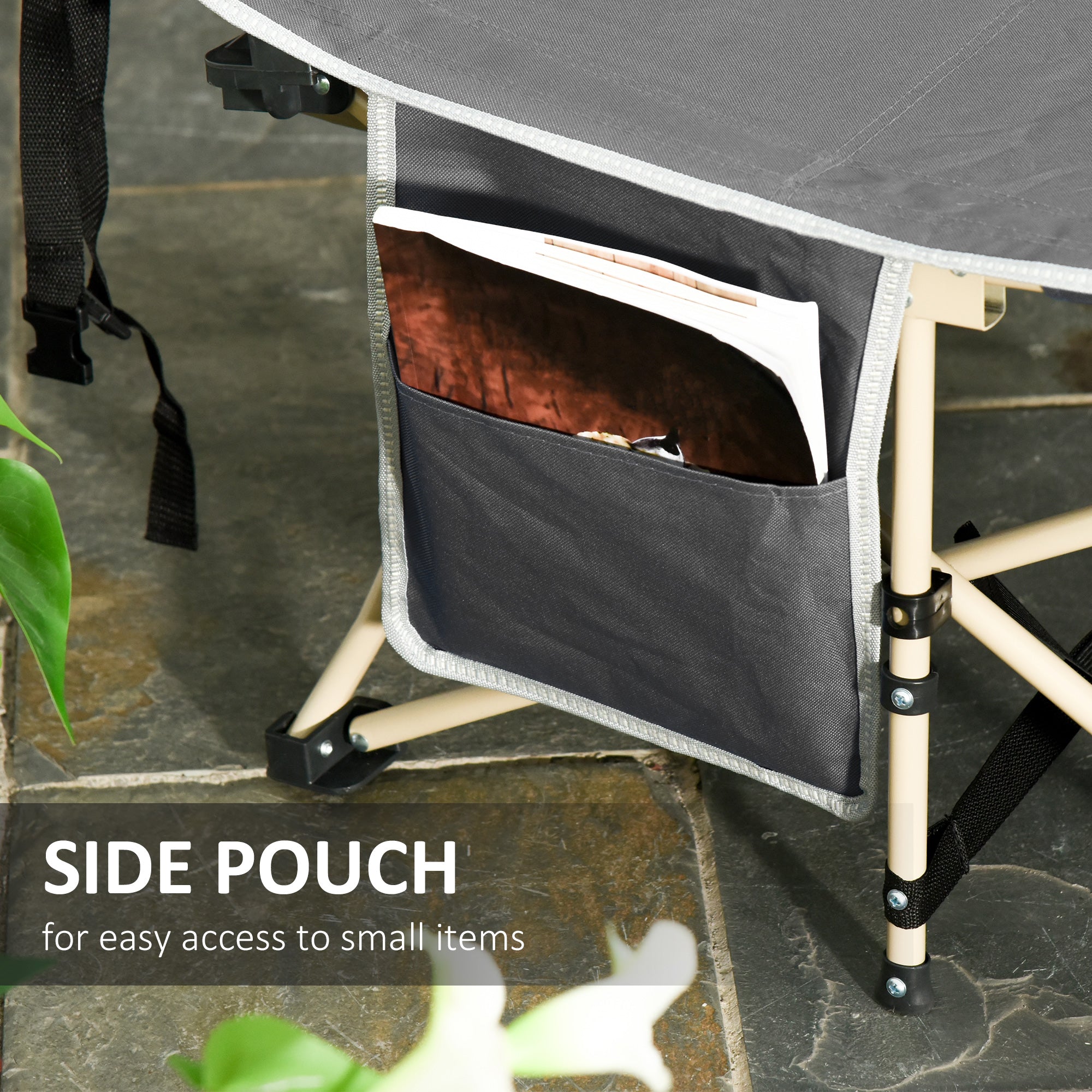 Outsunny Folding Camping Cot for Adults with Carry Bag, Side Pocket, Outdoor Portable Sleeping Bed for Travel Camp Vocation, Grey