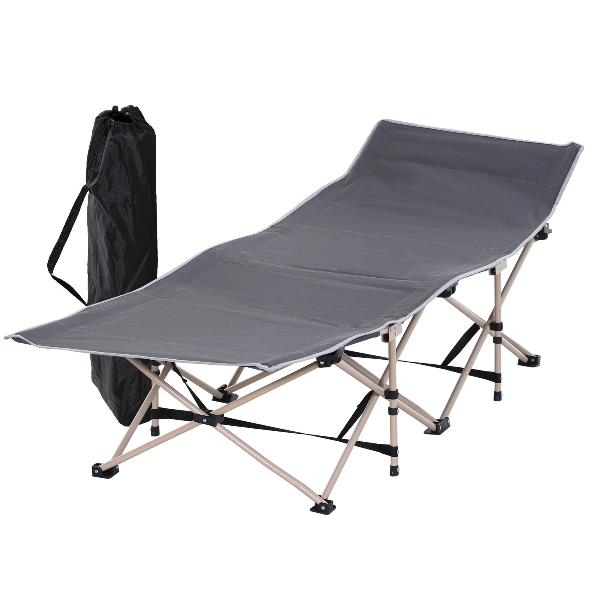 Outsunny Folding Camping Cot for Adults with Carry Bag, Side Pocket, Outdoor Portable Sleeping Bed for Travel Camp Vocation, Grey