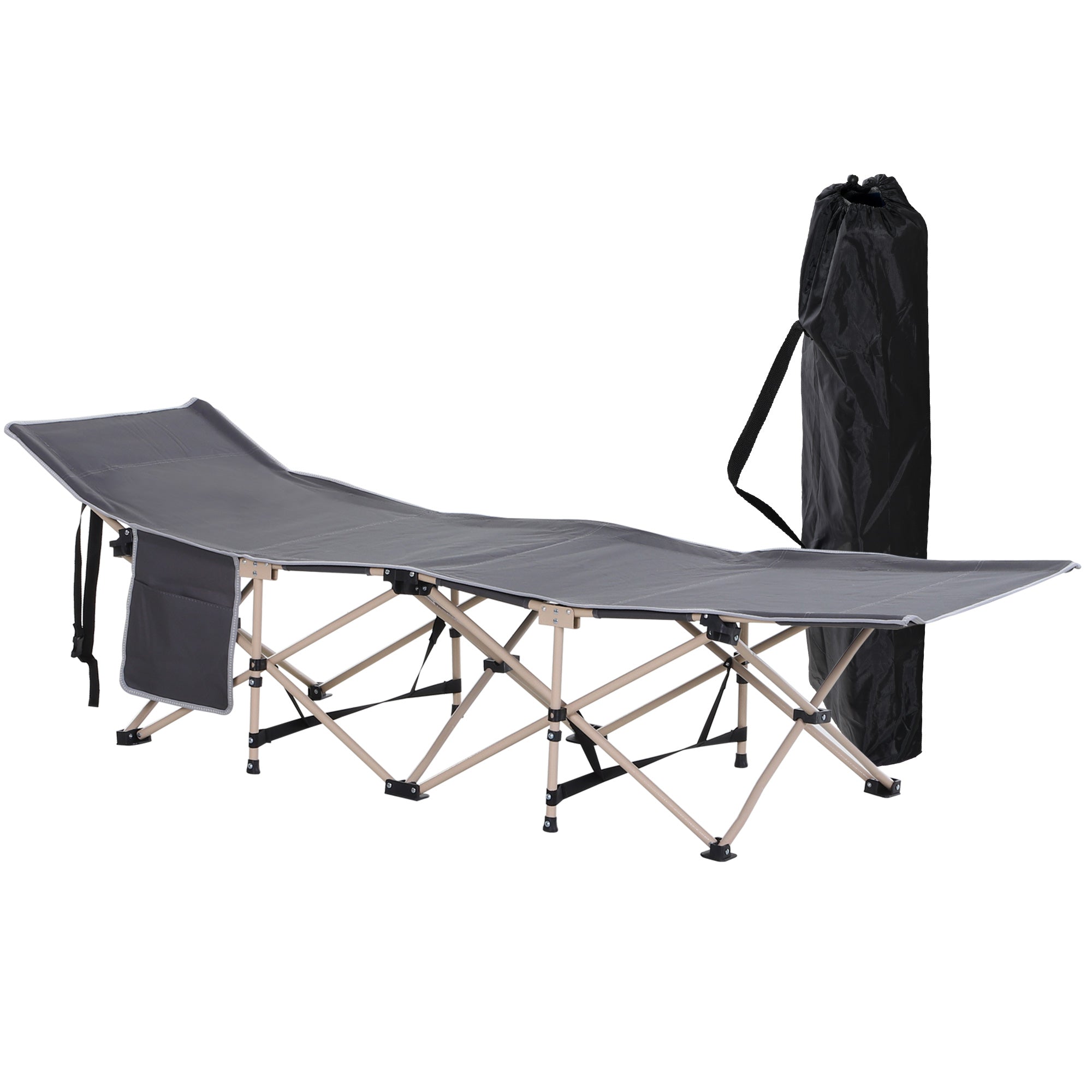 Outsunny Folding Camping Cot for Adults with Carry Bag, Side Pocket, Outdoor Portable Sleeping Bed for Travel Camp Vocation, Grey