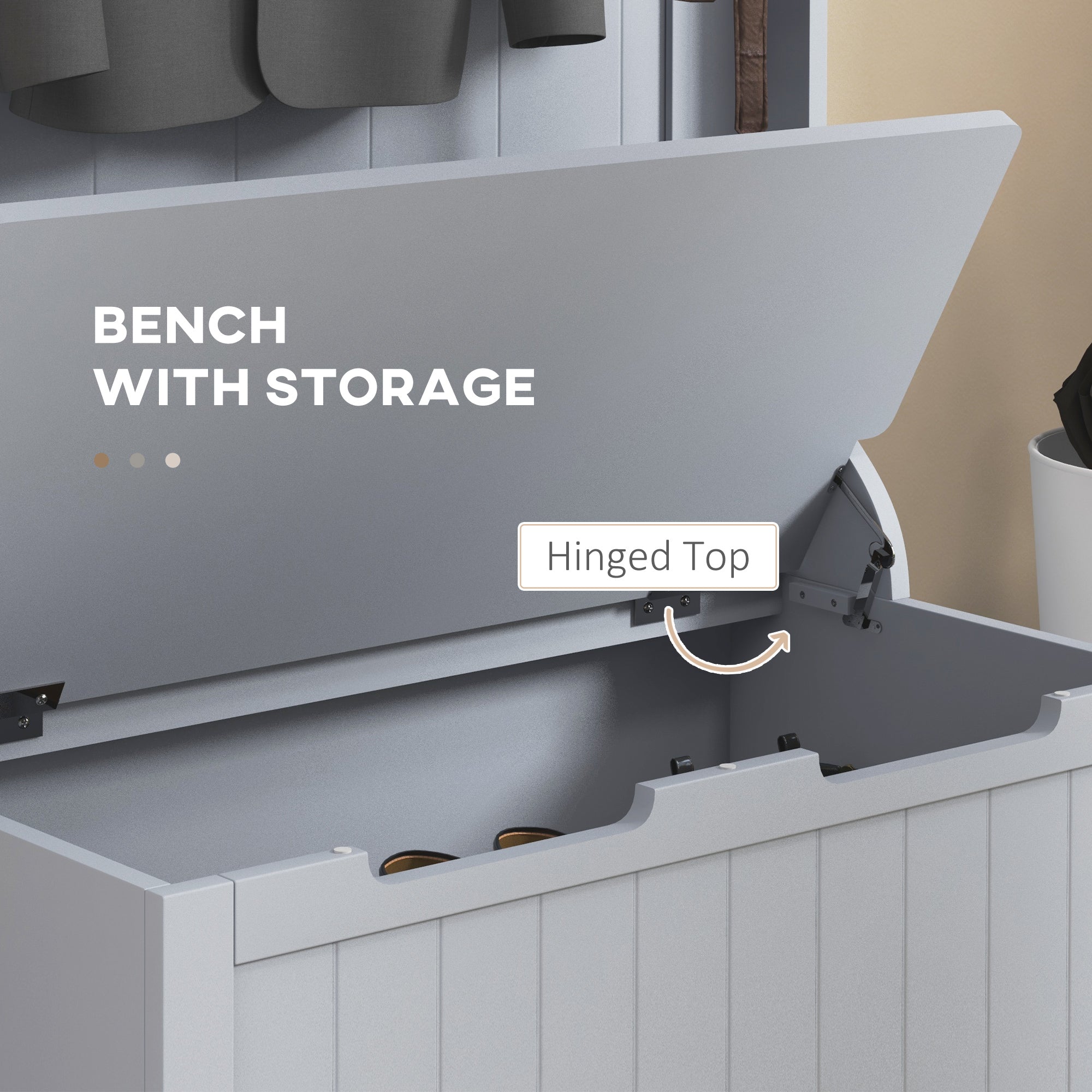 HOMCOM 28" Coat Rack, 3-In-1 Entryway Hall Tree with Shoe Storage Bench, Modern Coat Hanger Stand with 4 Double Hooks, for Hallway, Living Room, Grey