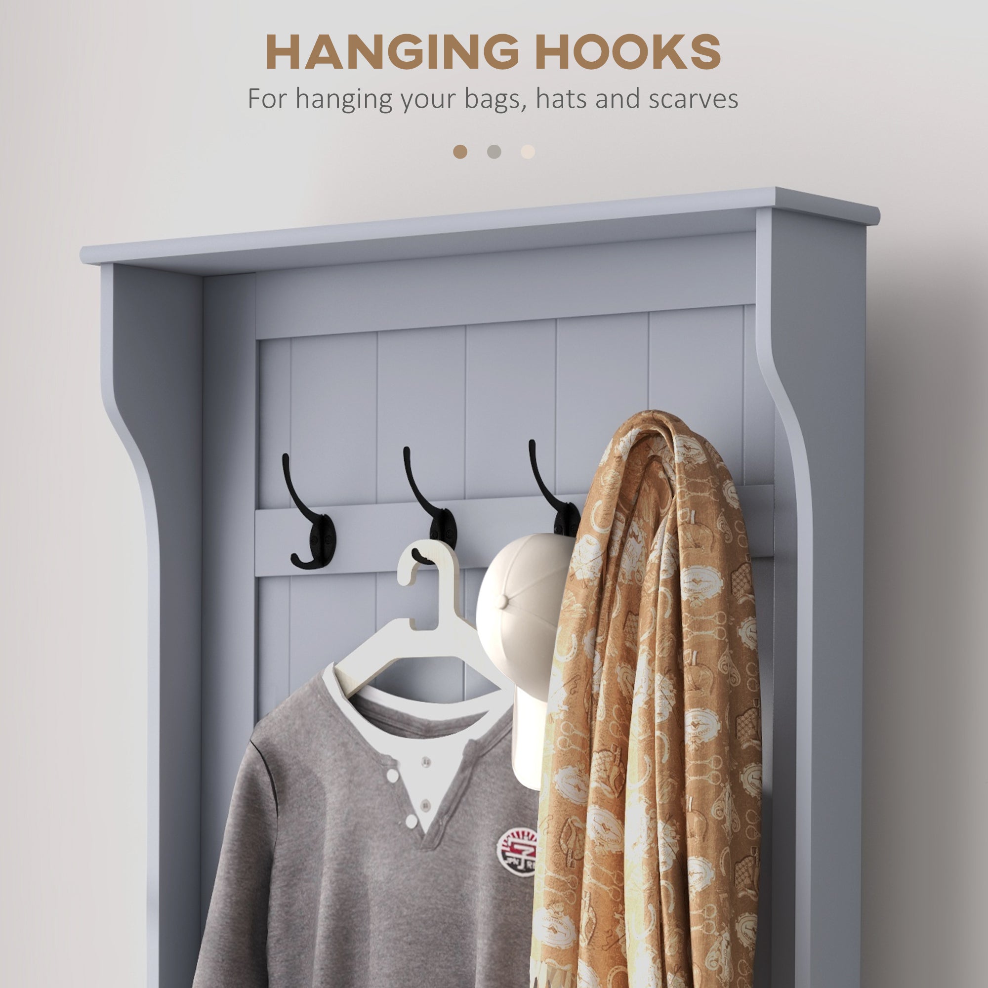 HOMCOM 28" Coat Rack, 3-In-1 Entryway Hall Tree with Shoe Storage Bench, Modern Coat Hanger Stand with 4 Double Hooks, for Hallway, Living Room, Grey