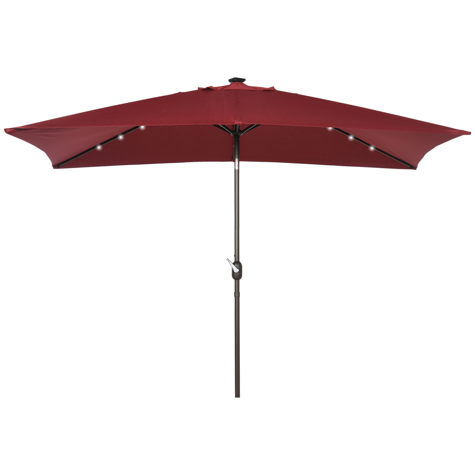 Outsunny 6.5x10ft Patio Umbrella Rectangle Solar Powered Tilt Aluminum Outdoor Market Parasol with LEDs Crank (Wine Red)