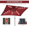 Outsunny 6.5x10ft Patio Umbrella Rectangle Solar Powered Tilt Aluminum Outdoor Market Parasol with LEDs Crank (Wine Red)