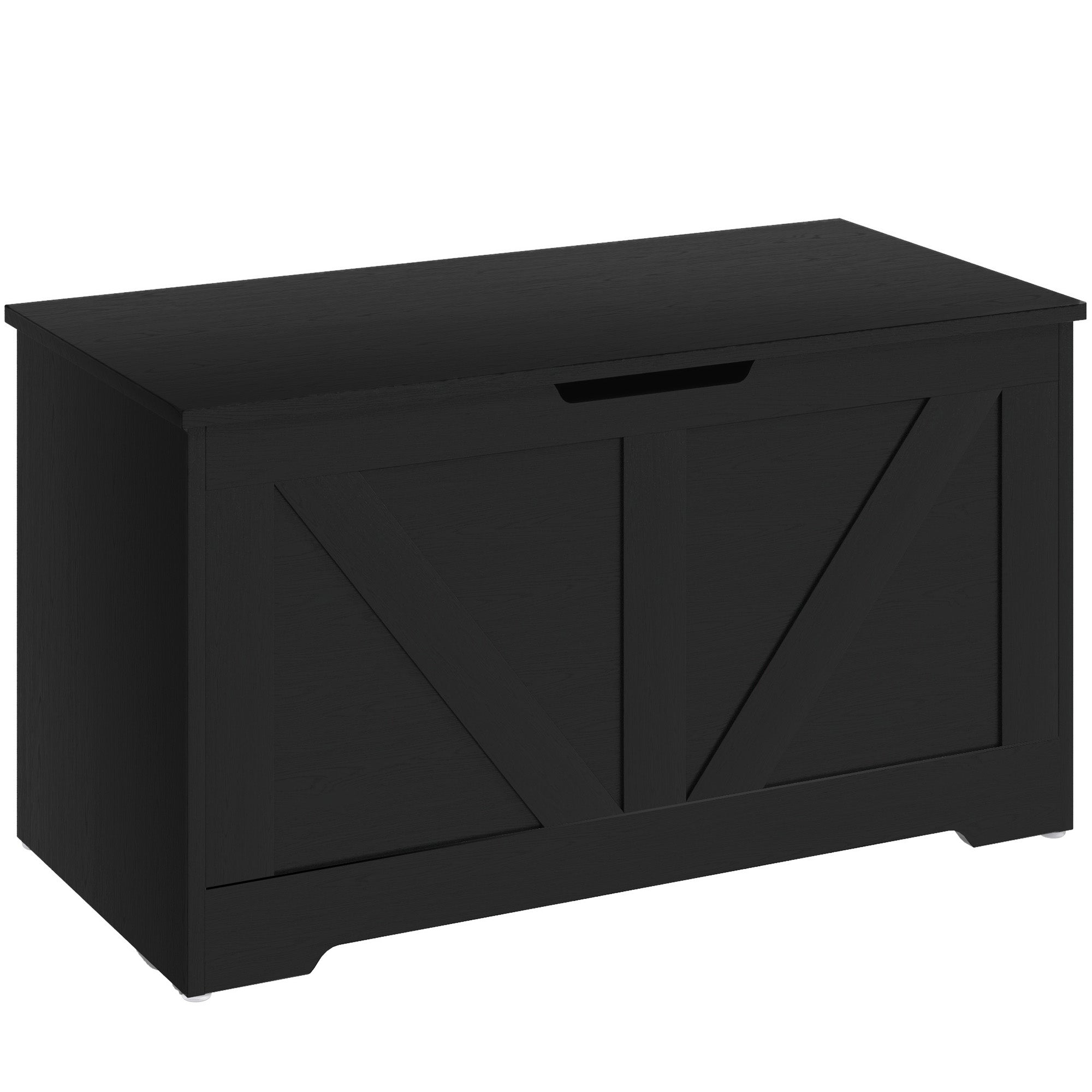 HOMCOM Storage Chest, Storage Trunk with 2 Safety Hinges and U-shaped Cut-out Pull, Wooden Box for Living Room, Entryway, 31.5" x 15.7" x 17.7", Black Wood Grain