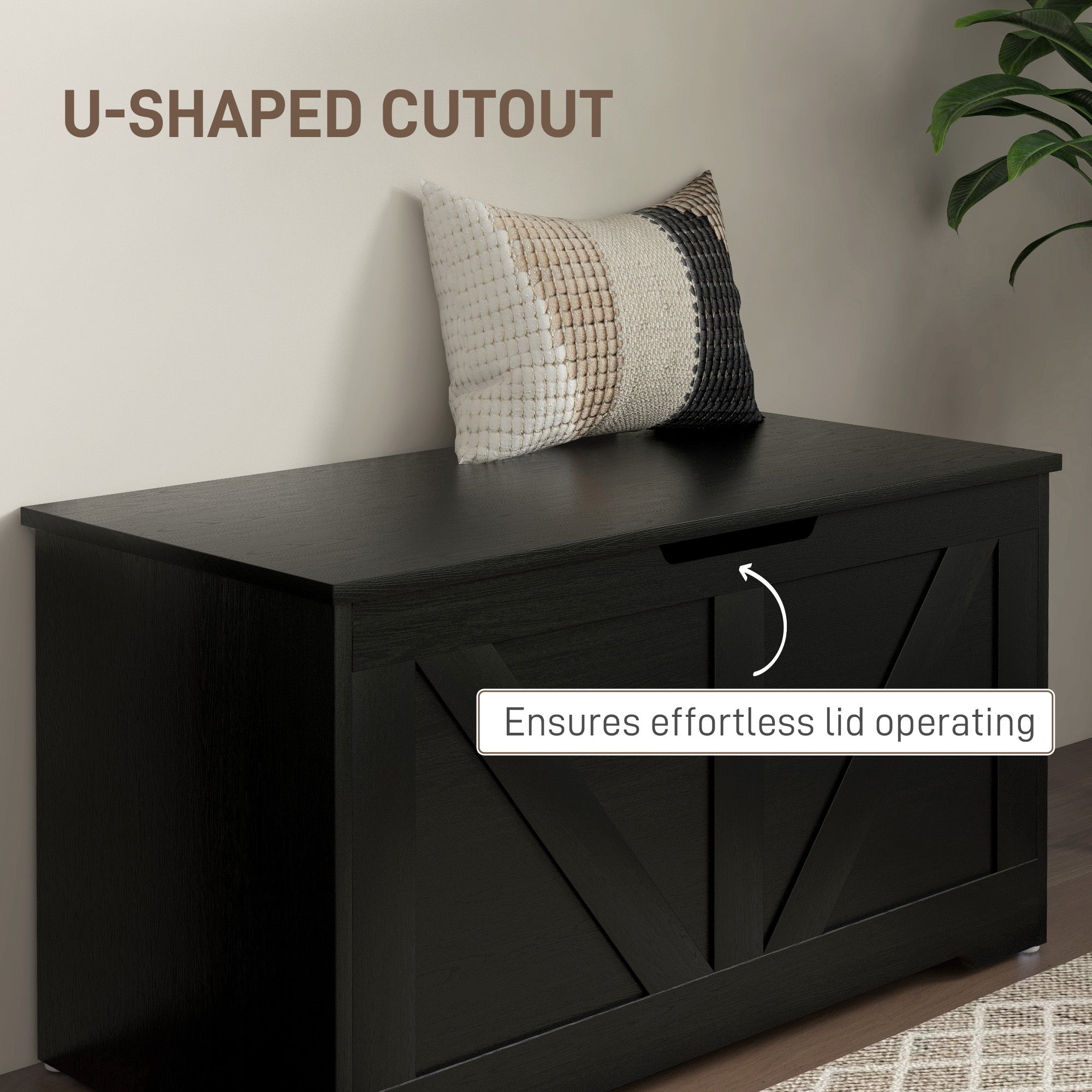 HOMCOM Storage Chest, Storage Trunk with 2 Safety Hinges and U-shaped Cut-out Pull, Wooden Box for Living Room, Entryway, 31.5