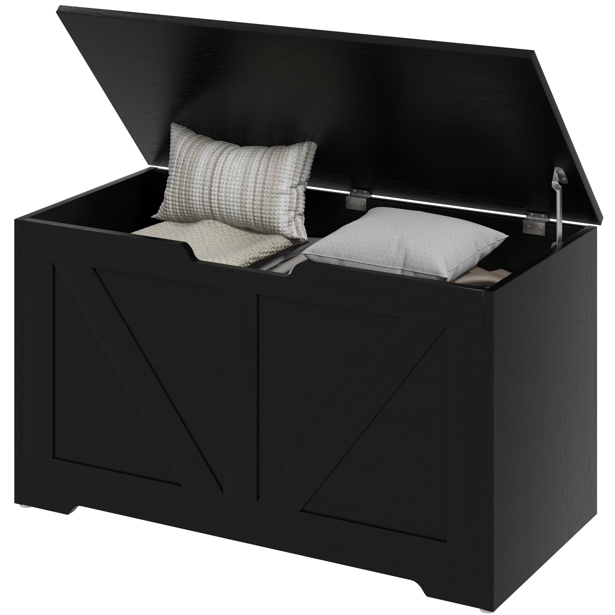 HOMCOM Storage Chest, Storage Trunk with 2 Safety Hinges and U-shaped Cut-out Pull, Wooden Box for Living Room, Entryway, 31.5