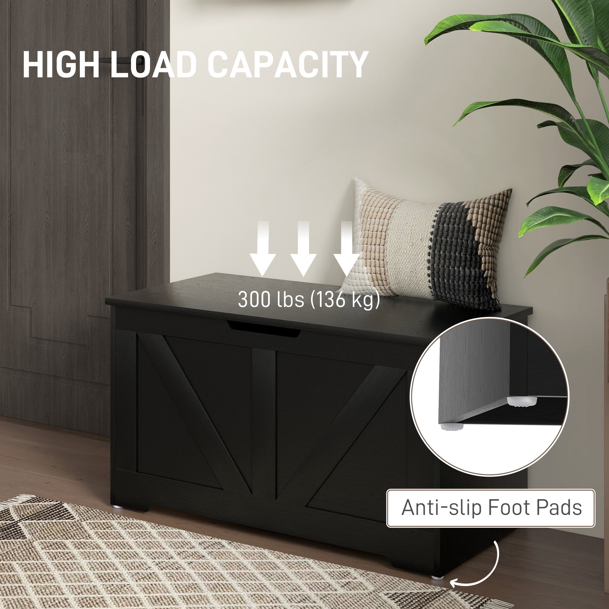 HOMCOM Storage Chest, Storage Trunk with 2 Safety Hinges and U-shaped Cut-out Pull, Wooden Box for Living Room, Entryway, 31.5
