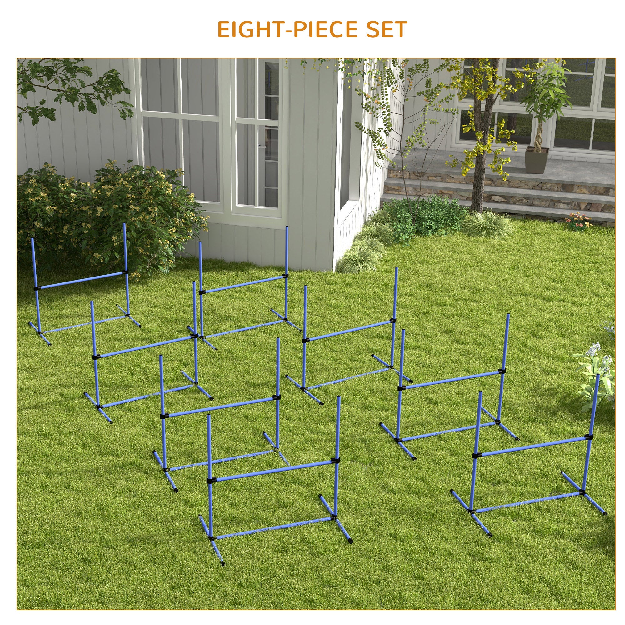 PawHut 8 Piece Dog Agility Training Equipment for Dog Agility Course with Adjustable Height Jump Bars, Included Carry Bag, & Displacing Top Bar, Blue