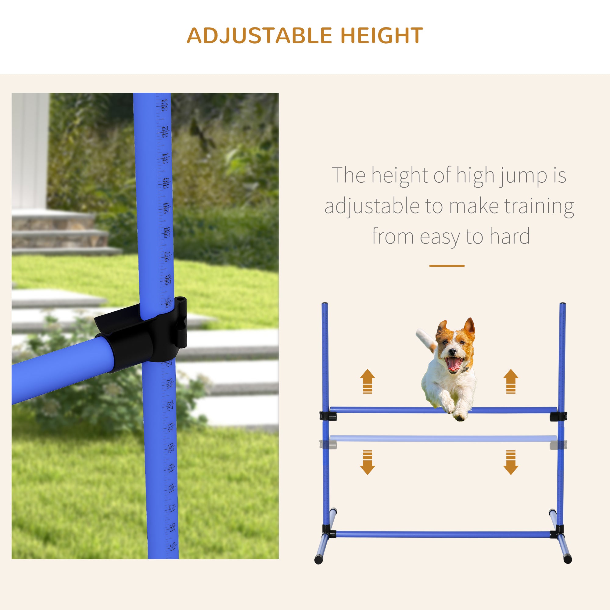 PawHut 8 Piece Dog Agility Training Equipment for Dog Agility Course with Adjustable Height Jump Bars, Included Carry Bag, & Displacing Top Bar, Blue