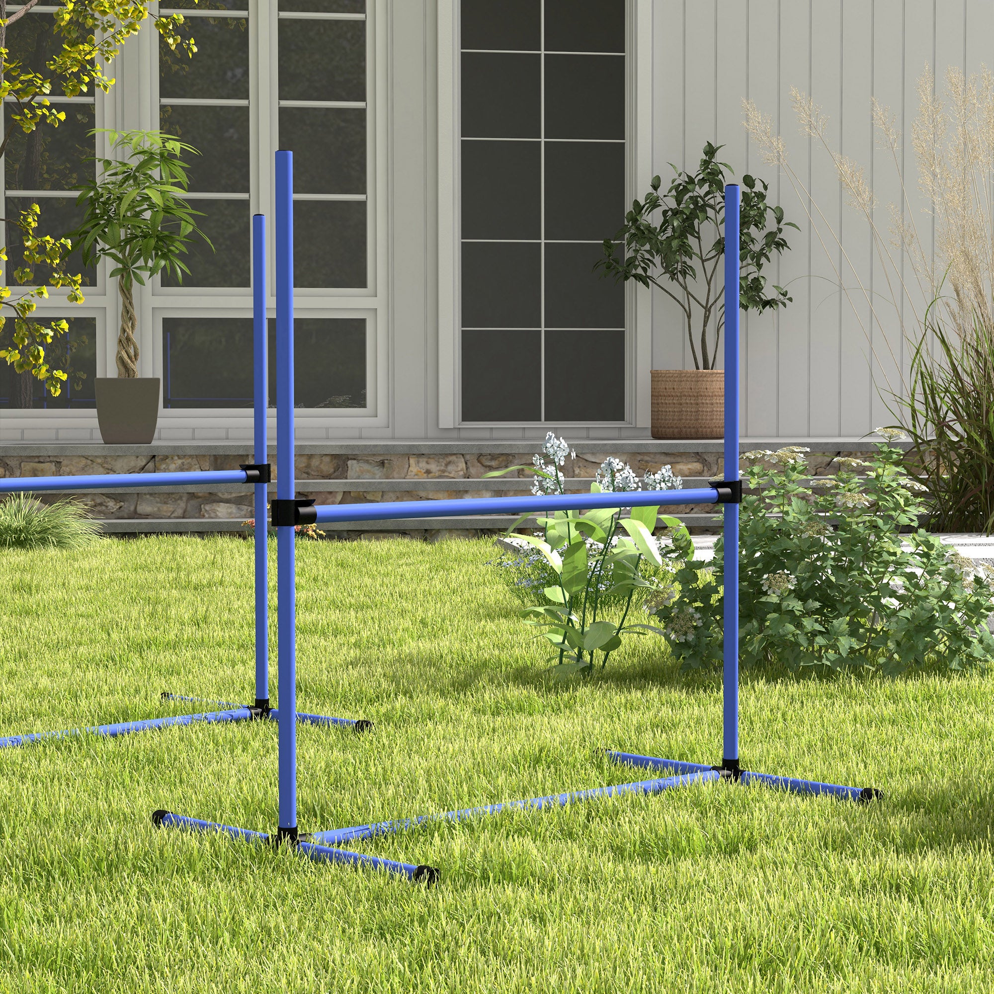 PawHut 8 Piece Dog Agility Training Equipment for Dog Agility Course with Adjustable Height Jump Bars, Included Carry Bag, & Displacing Top Bar, Blue