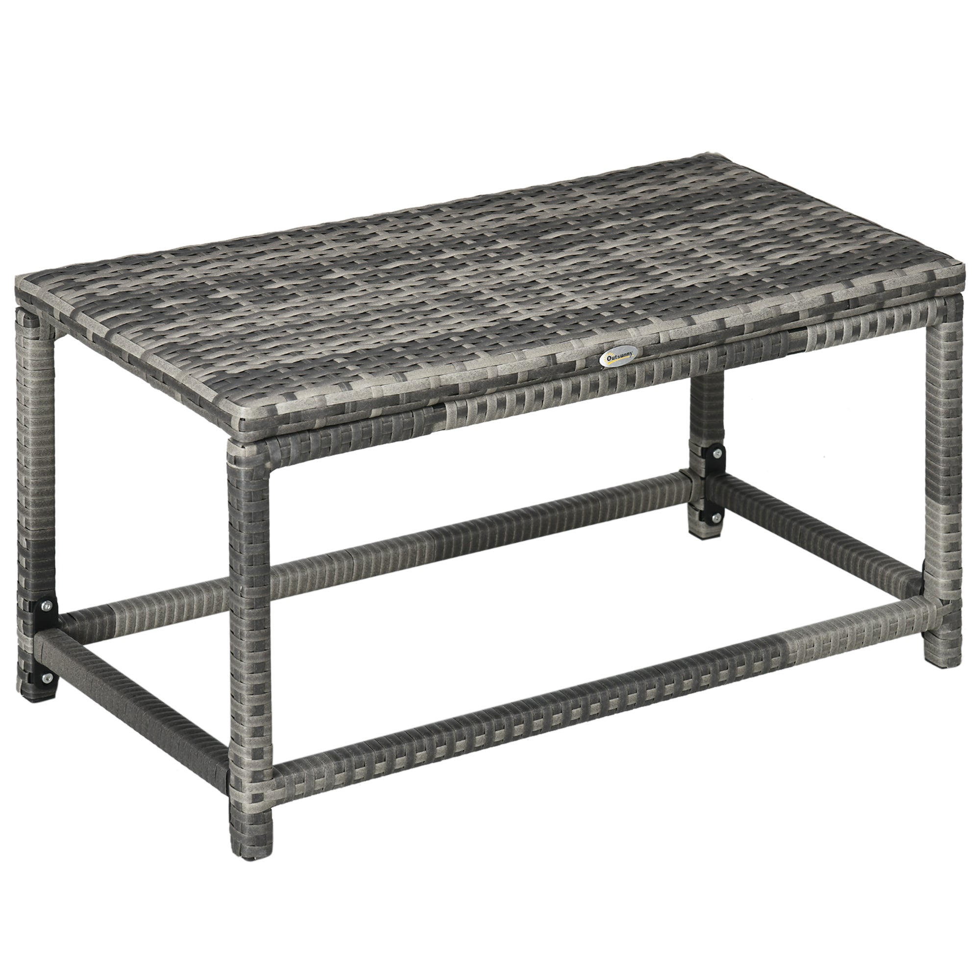 Outsunny Patio Wicker End Table, Outdoor PE Rattan Side Table, with Plastic Board Under the Full Woven Table Top for Patio, Garden, Balcony, Mixed Grey