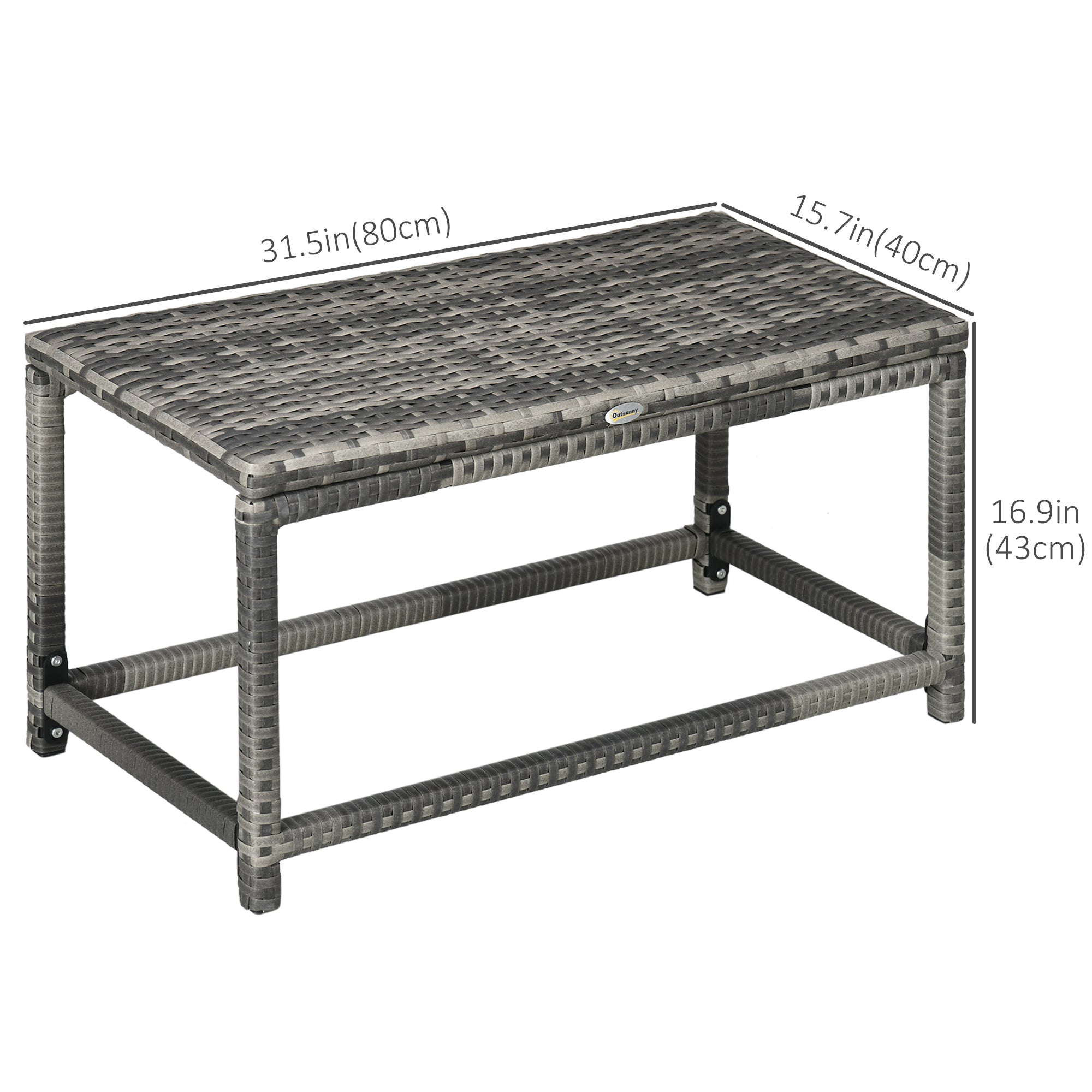 Outsunny Patio Wicker End Table, Outdoor PE Rattan Side Table, with Plastic Board Under the Full Woven Table Top for Patio, Garden, Balcony, Mixed Grey