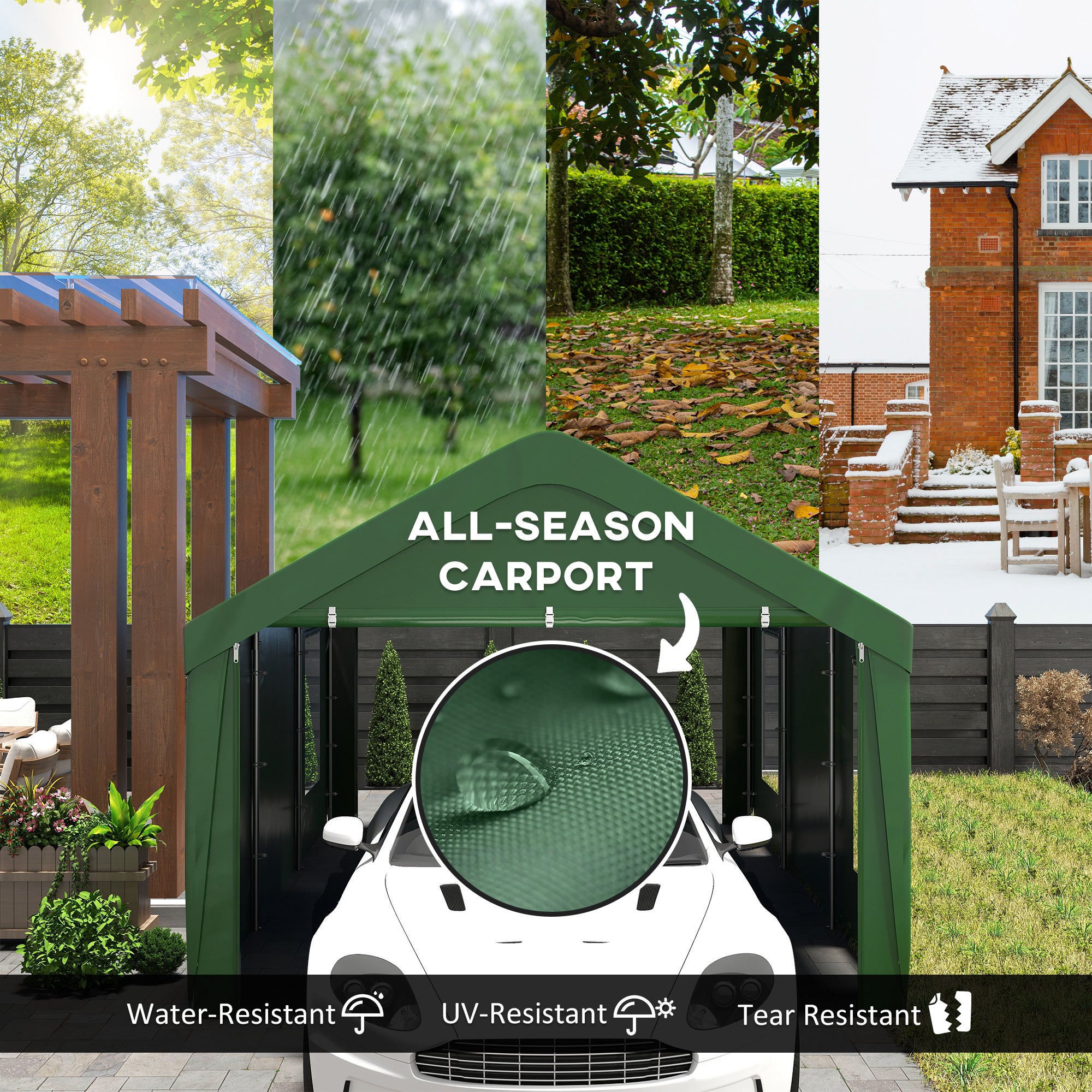 Outsunny Carport, 12 x 20ft Portable Garage with 2 Roll-Up Doors and 4 Windows, Heavy Duty Outdoor Car Shelter with Removable Sidewalls for Car, Truck, Garden Tools, Dark Green