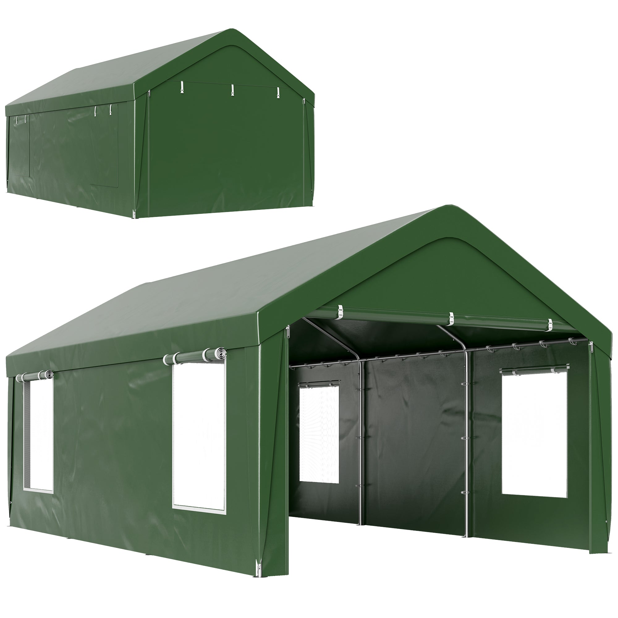 Outsunny Carport, 12 x 20ft Portable Garage with 2 Roll-Up Doors and 4 Windows, Heavy Duty Outdoor Car Shelter with Removable Sidewalls for Car, Truck, Garden Tools, Dark Green