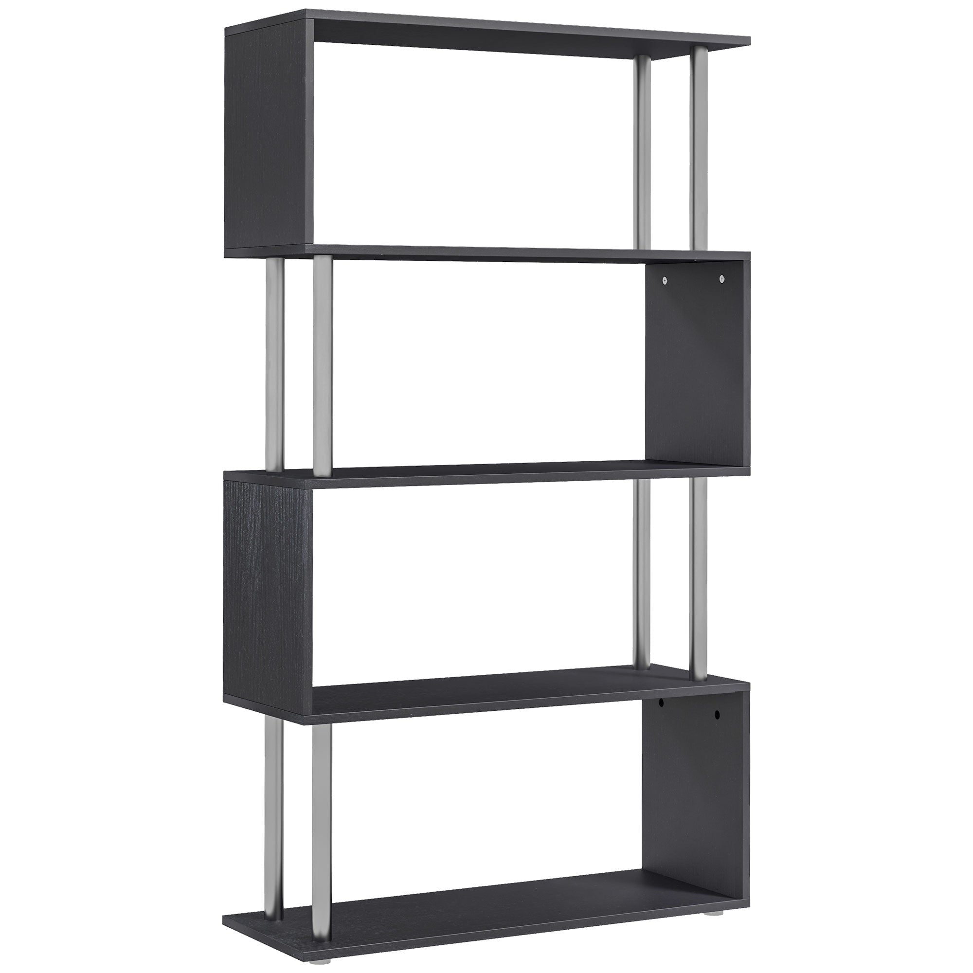 HOMCOM 5-Tiers Geometric Wooden Bookcase S-Shaped Storage Bookshelf Display with Metal Frame for Living Room, Bedroom, Home Office, Black
