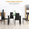 HOMCOM Modern Dining Table Set for 4, Space-Saving 5 Pieces Kitchen Table Set with PU Leather Upholstered Chairs, Glass Table Top and Steel Frame, Black