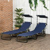 Outsunny Set of 2 Folding Outdoor Chaise Lounge Chairs, Pool, Sun, Tanning Chairs with 5-Level Reclining Backrest, Sunshade, Steel Frame for Beach, Yard, Patio, Dark Blue