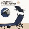 Outsunny Set of 2 Folding Outdoor Chaise Lounge Chairs, Pool, Sun, Tanning Chairs with 5-Level Reclining Backrest, Sunshade, Steel Frame for Beach, Yard, Patio, Dark Blue