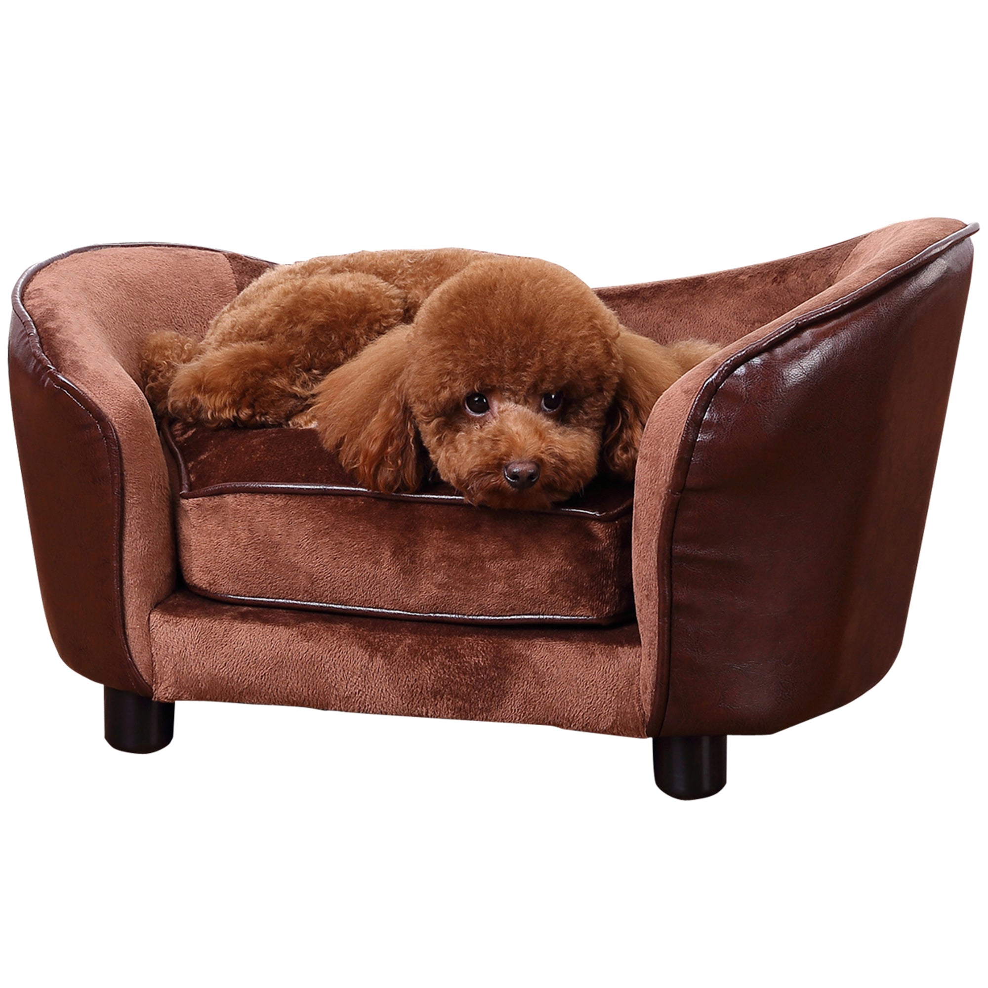 PawHut Dog Sofa Chair with Legs, Pet Couch with Soft Cushion for Extra Small Dogs Cats, Brown, 68.5 x 40.5 x 40.5 cm