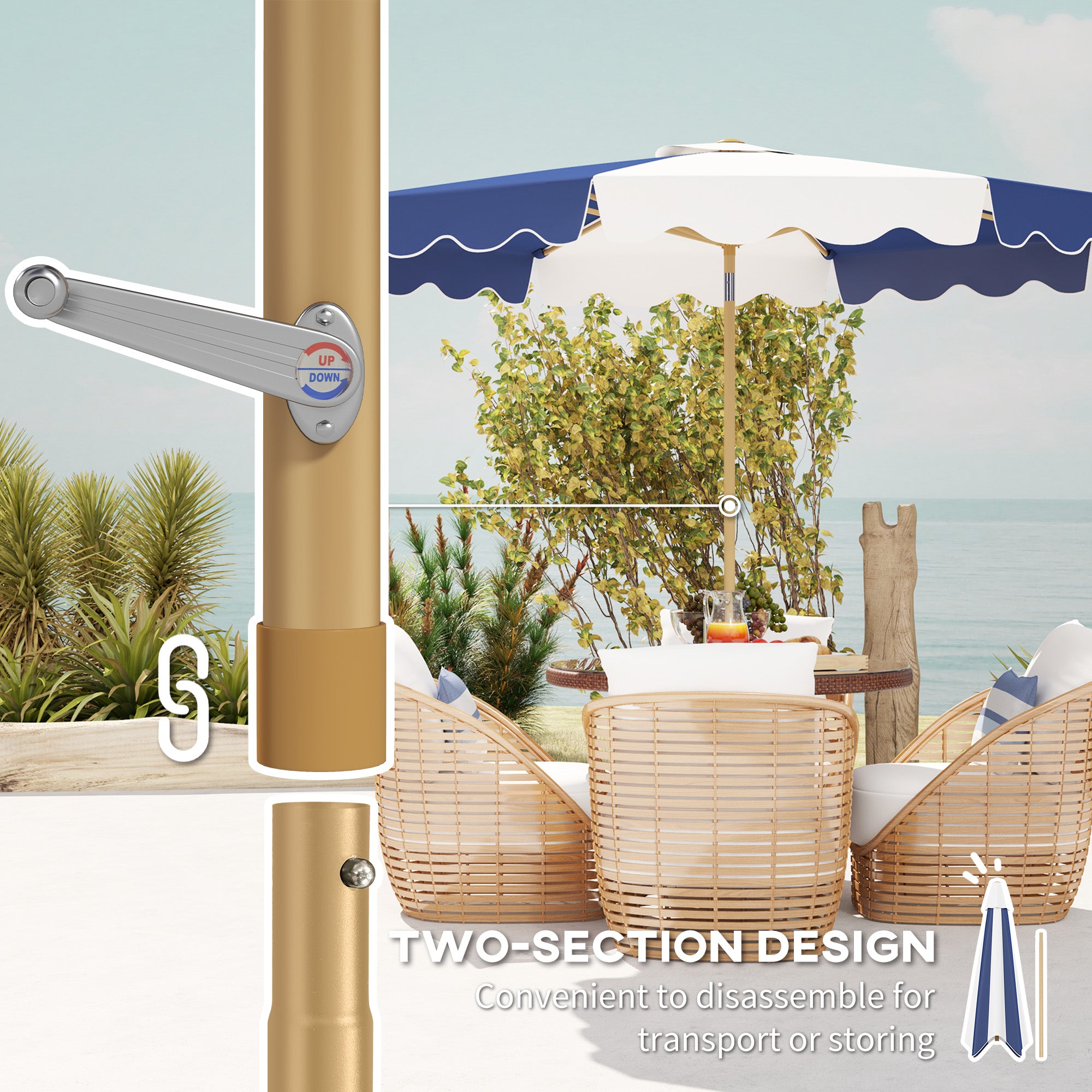 Outsunny 9FT Patio Umbrella, 45° Tilting Parasol with 8 Ribs, Crank & Air Vent, UPF 50+ Outdoor Umbrella for Garden, Deck, Poolside, Mixed Colour